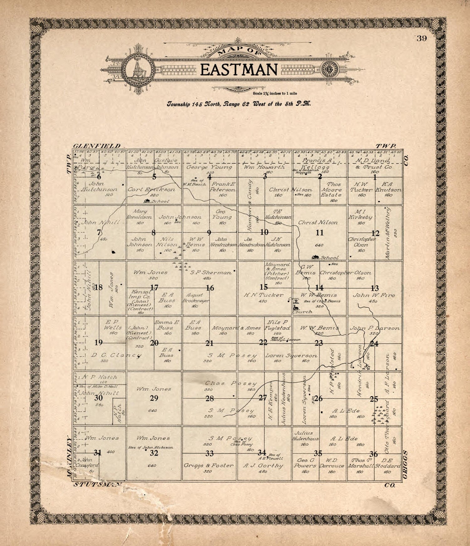 This old map of Eastman from Standard Atlas of Foster County, North Dakota from 1910 was created by  Alden Publishing Co in 1910