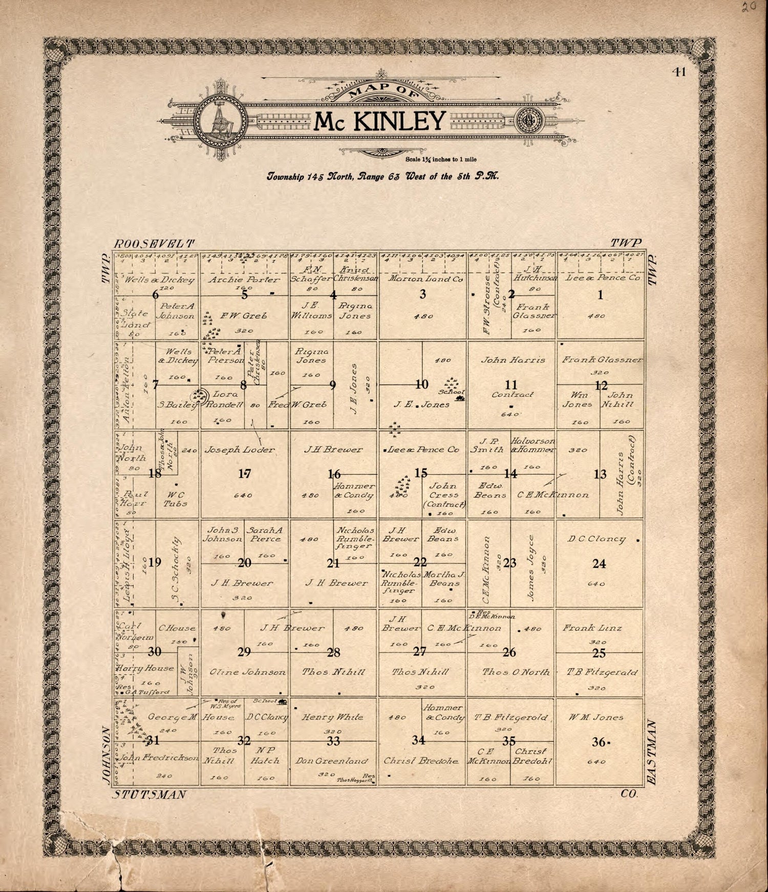 This old map of McKinley from Standard Atlas of Foster County, North Dakota from 1910 was created by  Alden Publishing Co in 1910