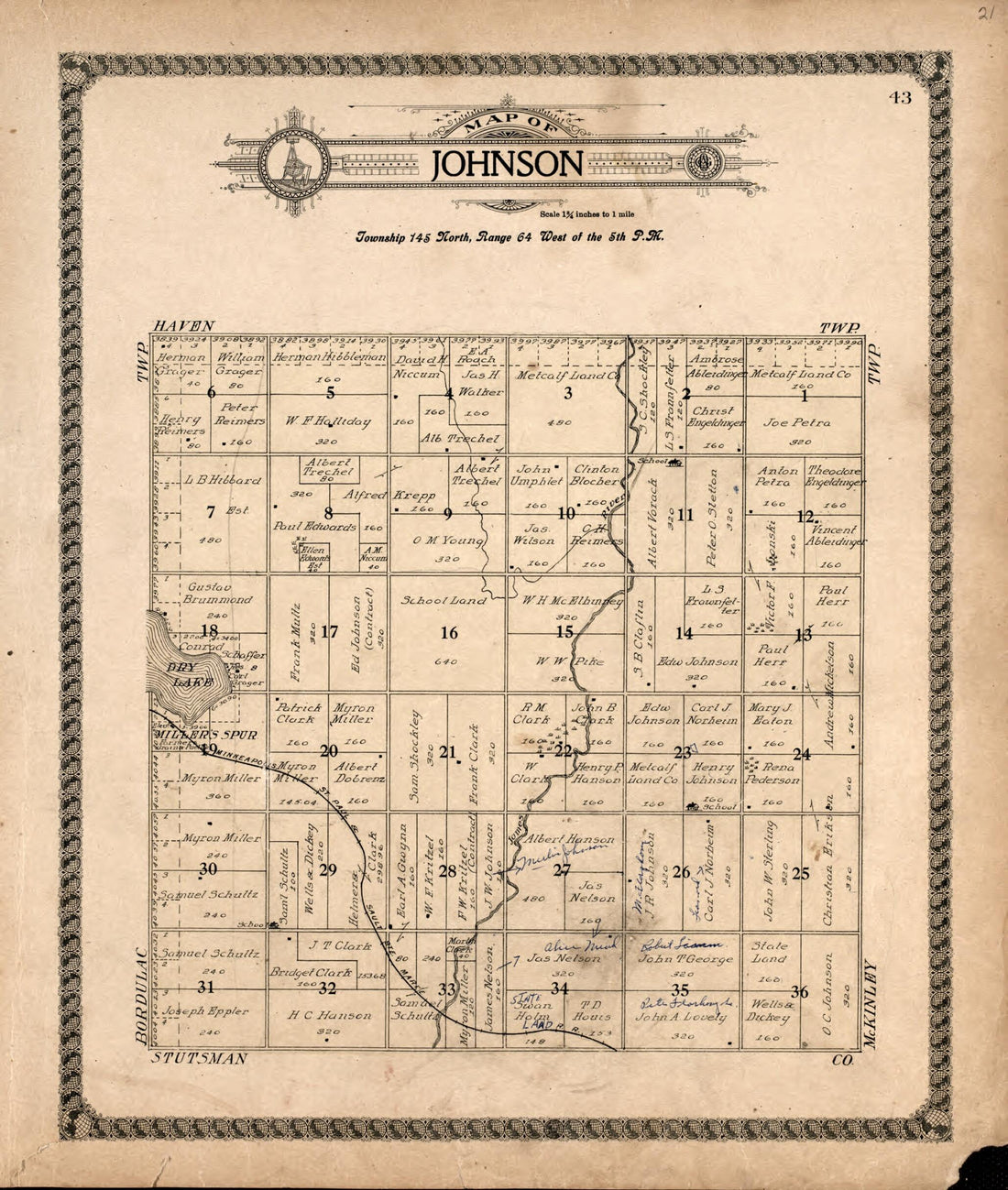 This old map of Johnson from Standard Atlas of Foster County, North Dakota from 1910 was created by  Alden Publishing Co in 1910