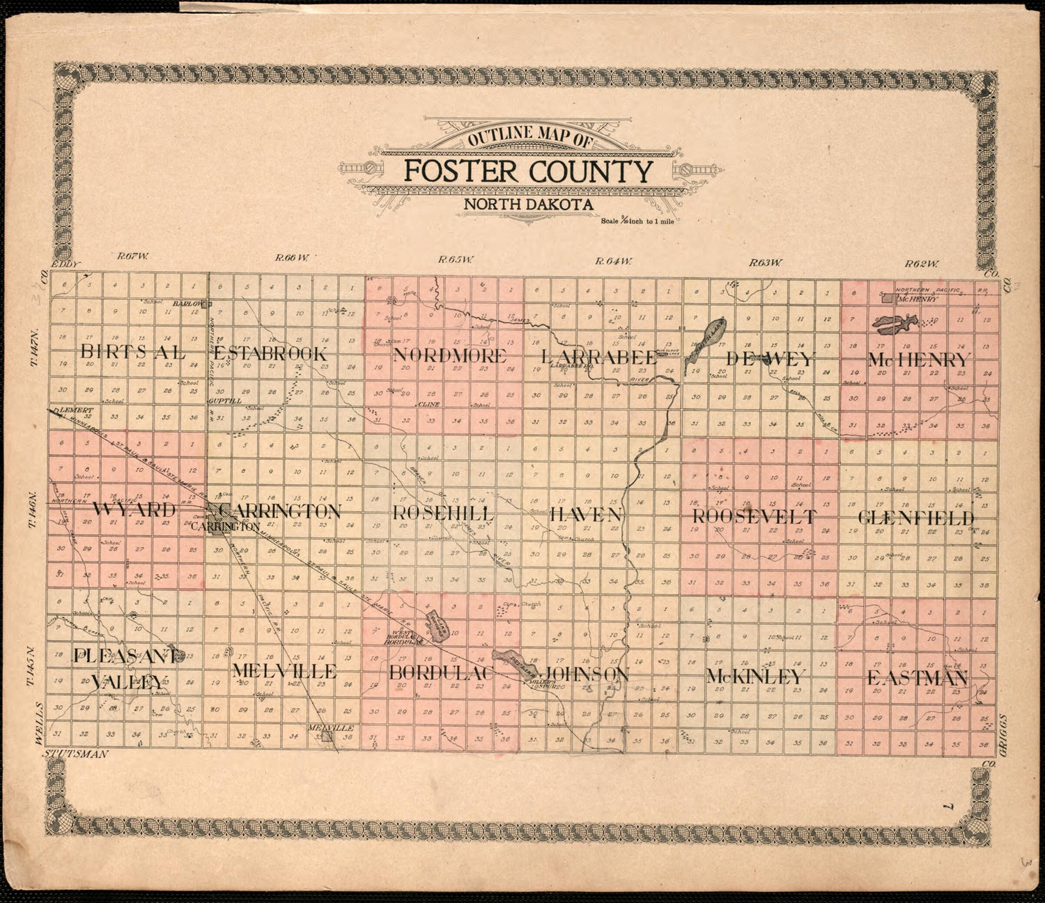 This old map of Outline of Foster County from Standard Atlas of Foster County, North Dakota from 1910 was created by  Alden Publishing Co in 1910