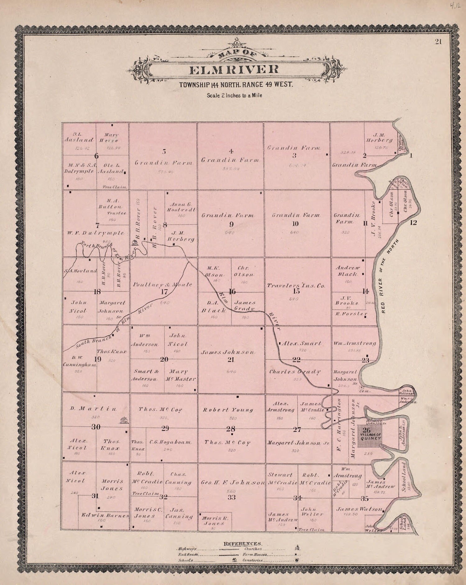 This old map of Elm River from Illustrated Historical Atlas of Traill and Steele Counties, North Dakota from 1892 was created by  Wm. Wangersheim &amp; Co in 1892