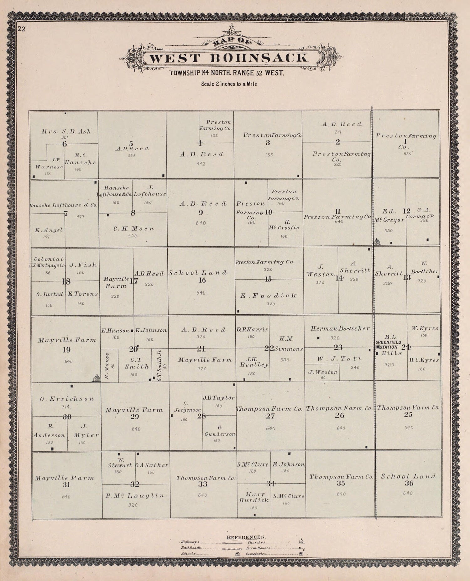 This old map of West Bohnsack from Illustrated Historical Atlas of Traill and Steele Counties, North Dakota from 1892 was created by  Wm. Wangersheim &amp; Co in 1892