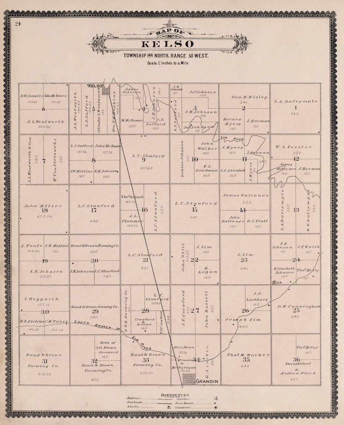 This old map of Kelso from Illustrated Historical Atlas of Traill and Steele Counties, North Dakota from 1892 was created by  Wm. Wangersheim &amp; Co in 1892