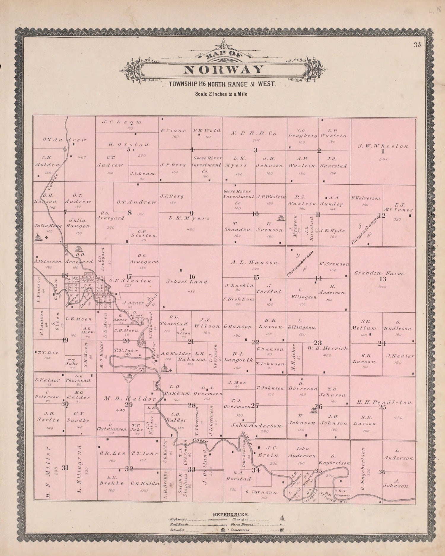 This old map of Norway from Illustrated Historical Atlas of Traill and Steele Counties, North Dakota from 1892 was created by  Wm. Wangersheim &amp; Co in 1892