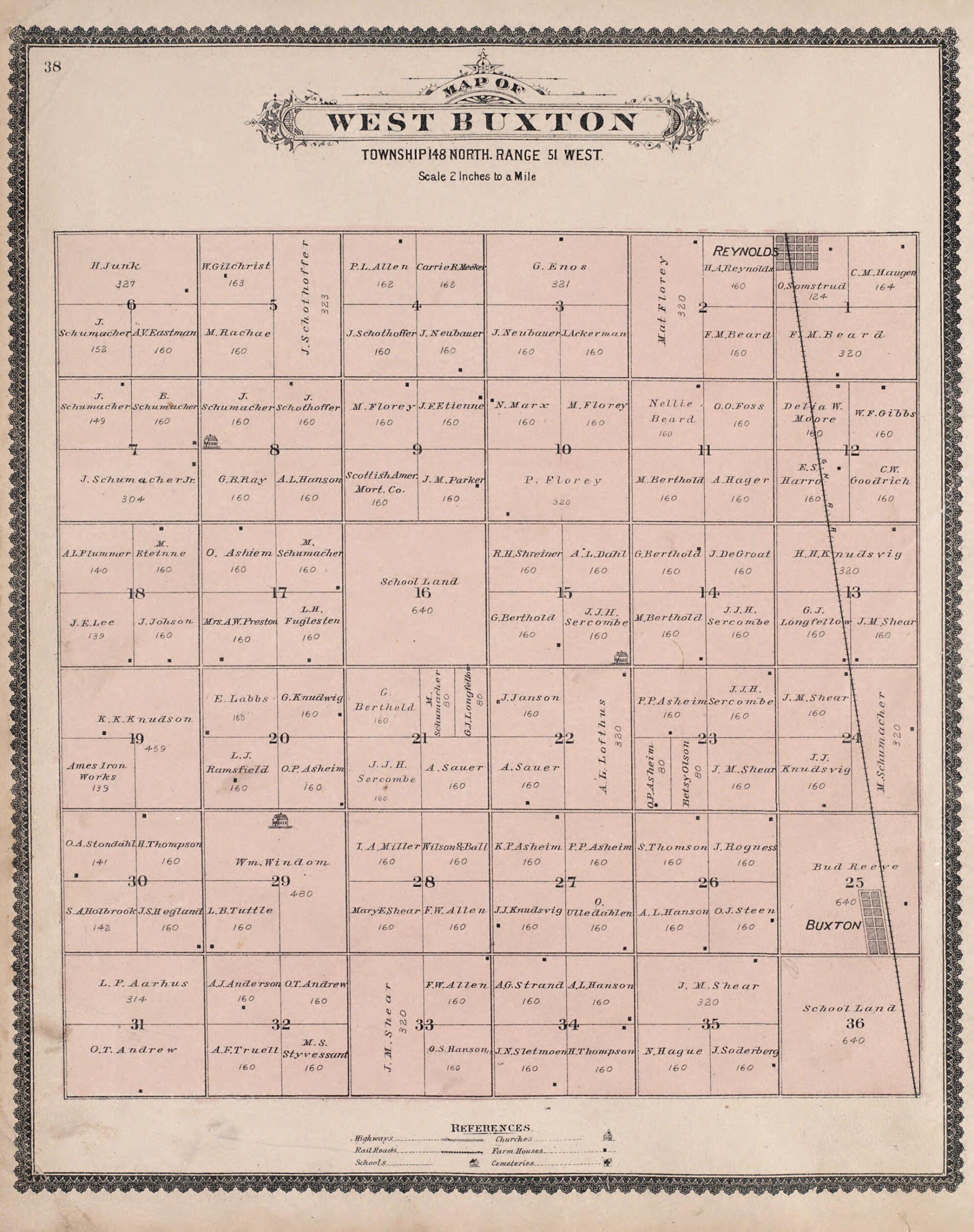 This old map of West Buxton from Illustrated Historical Atlas of Traill and Steele Counties, North Dakota from 1892 was created by  Wm. Wangersheim &amp; Co in 1892