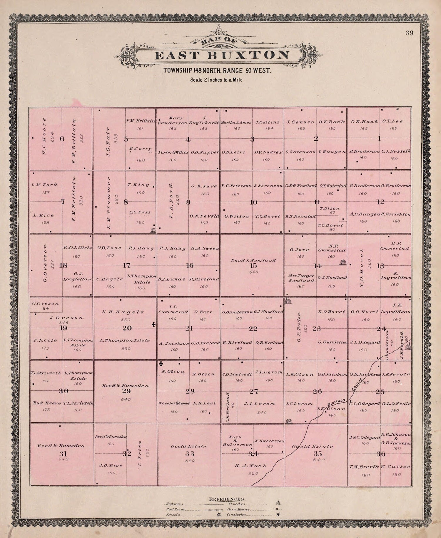 This old map of East Buxton from Illustrated Historical Atlas of Traill and Steele Counties, North Dakota from 1892 was created by  Wm. Wangersheim &amp; Co in 1892