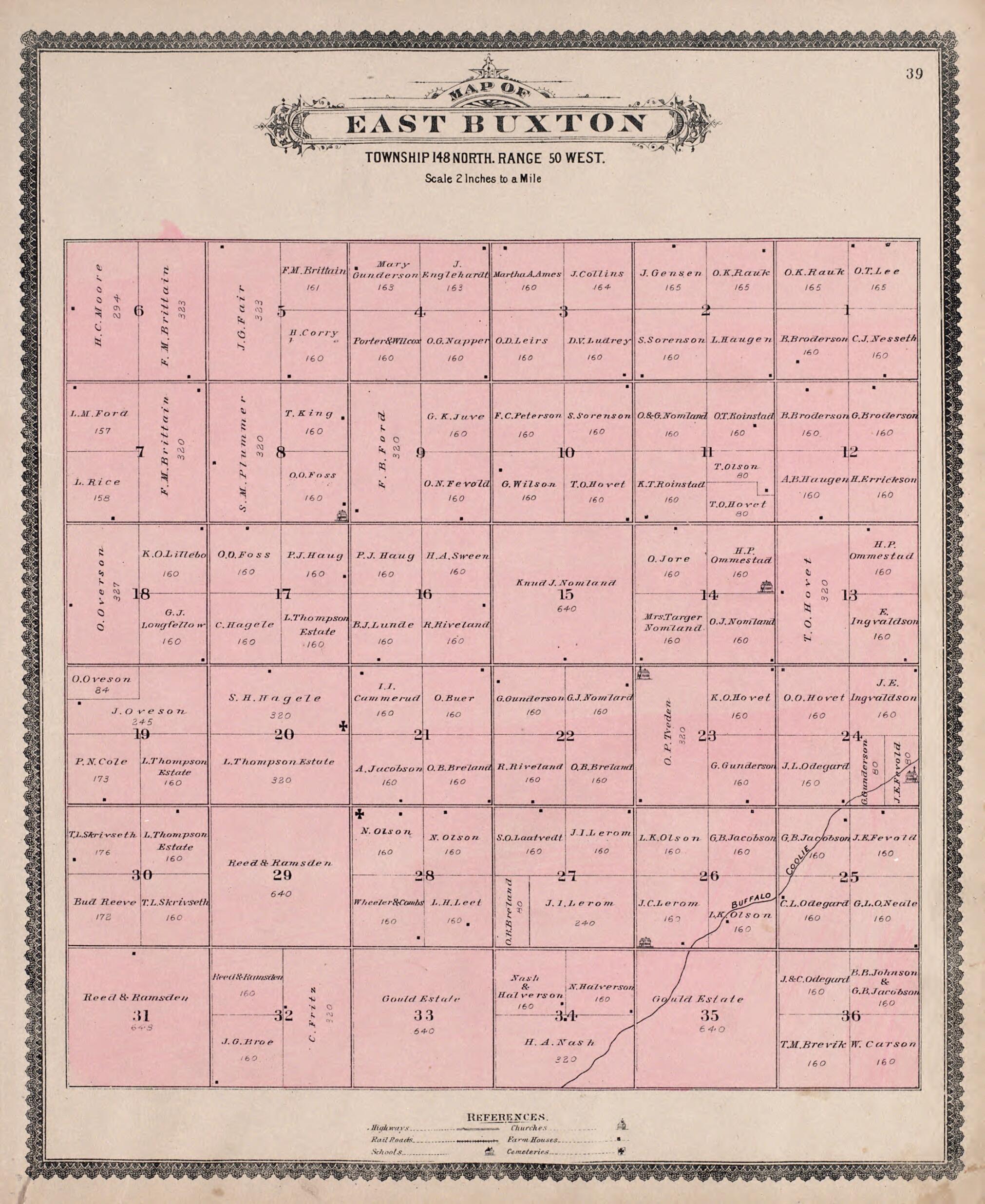 This old map of East Buxton from Illustrated Historical Atlas of Traill and Steele Counties, North Dakota from 1892 was created by  Wm. Wangersheim &amp; Co in 1892