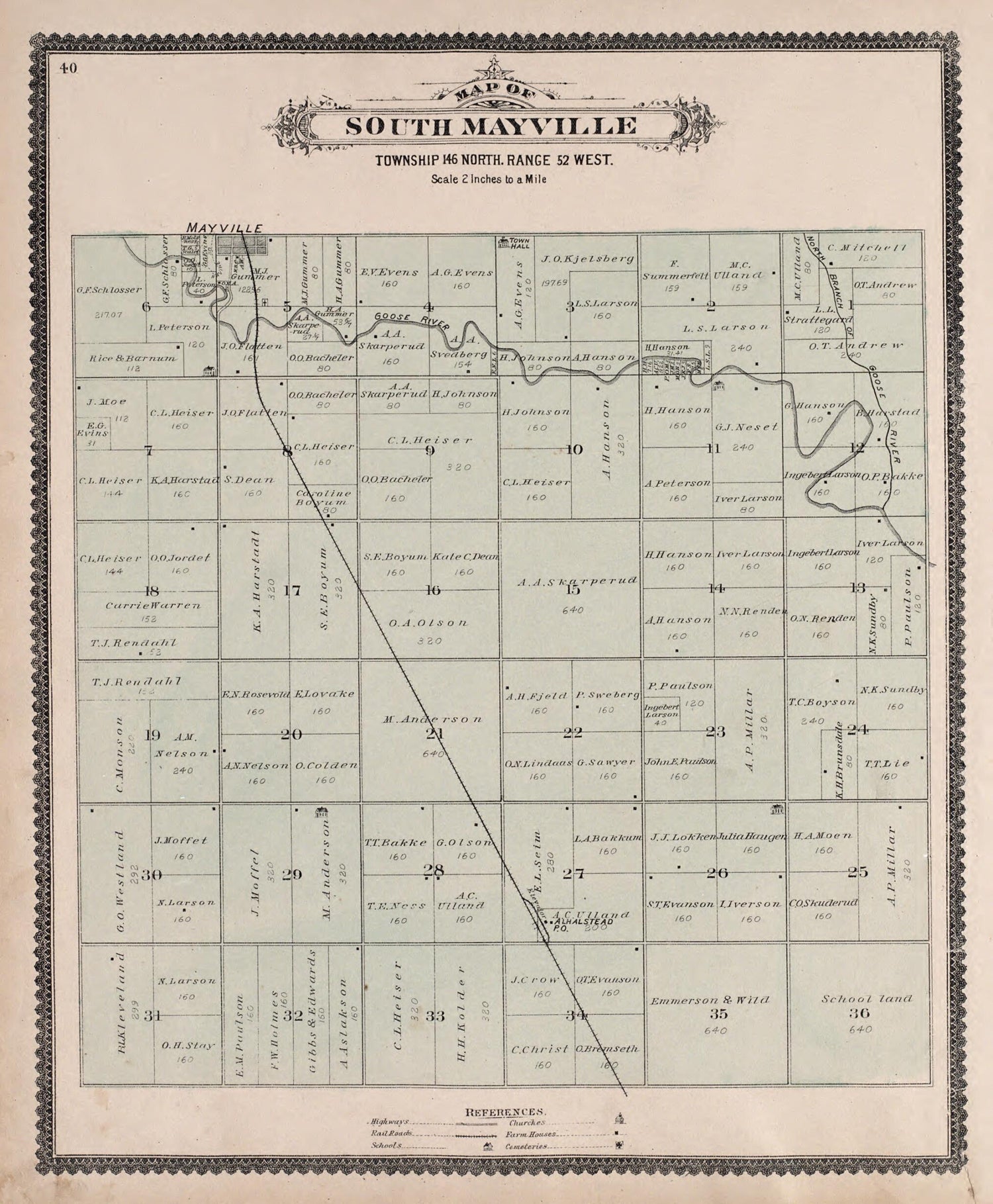 This old map of South Mayville from Illustrated Historical Atlas of Traill and Steele Counties, North Dakota from 1892 was created by  Wm. Wangersheim &amp; Co in 1892