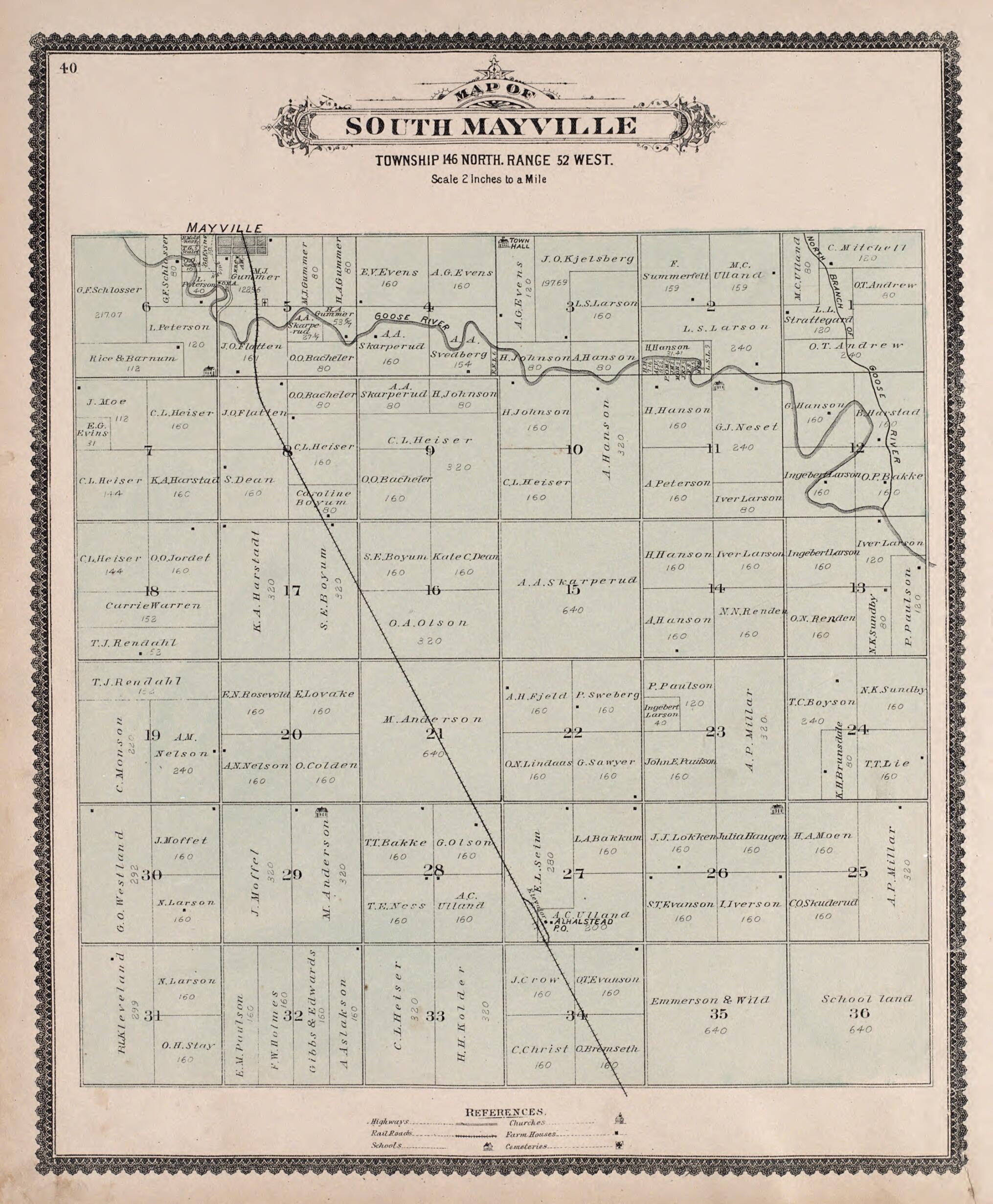 This old map of South Mayville from Illustrated Historical Atlas of Traill and Steele Counties, North Dakota from 1892 was created by  Wm. Wangersheim &amp; Co in 1892