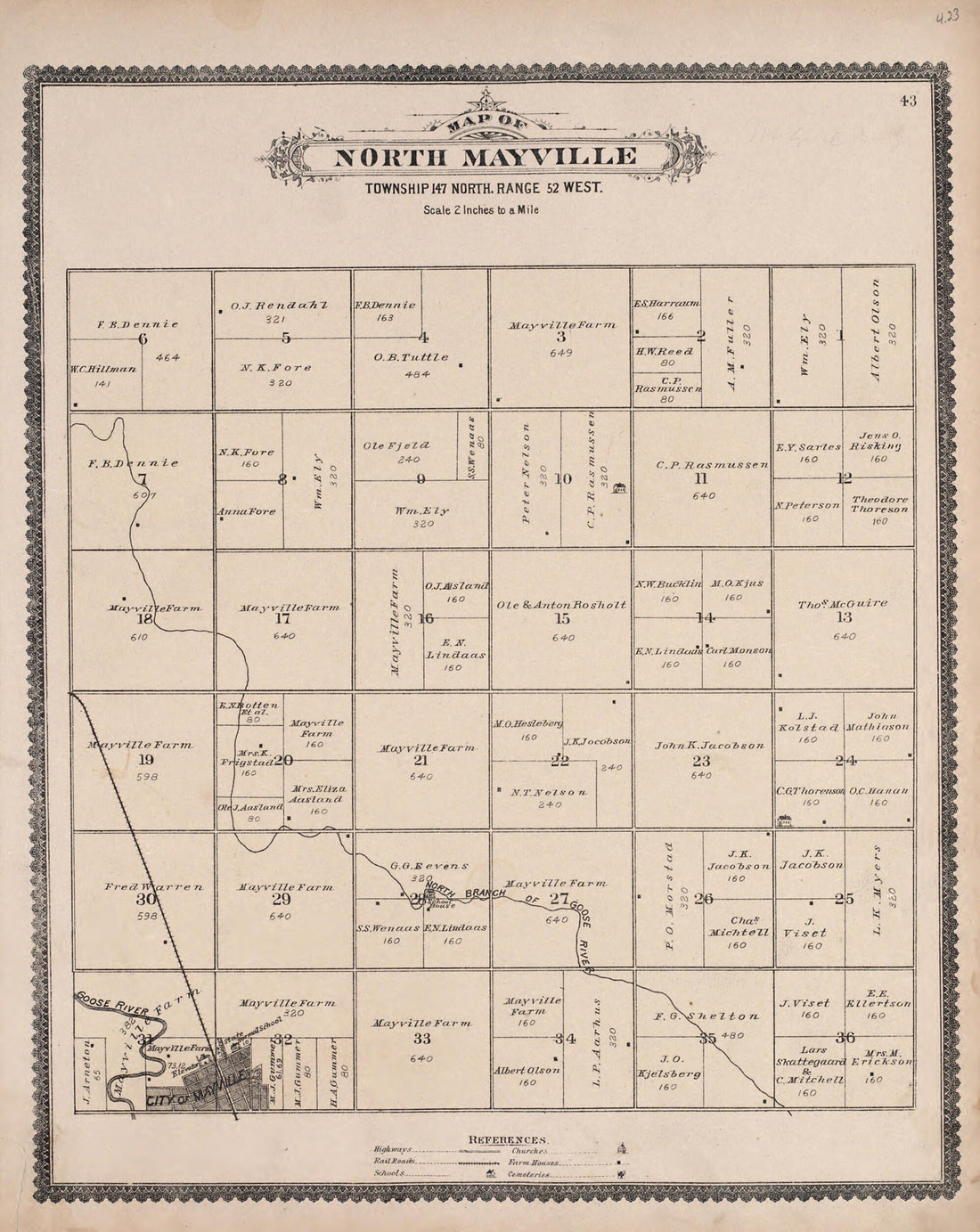 This old map of North Mayville from Illustrated Historical Atlas of Traill and Steele Counties, North Dakota from 1892 was created by  Wm. Wangersheim &amp; Co in 1892