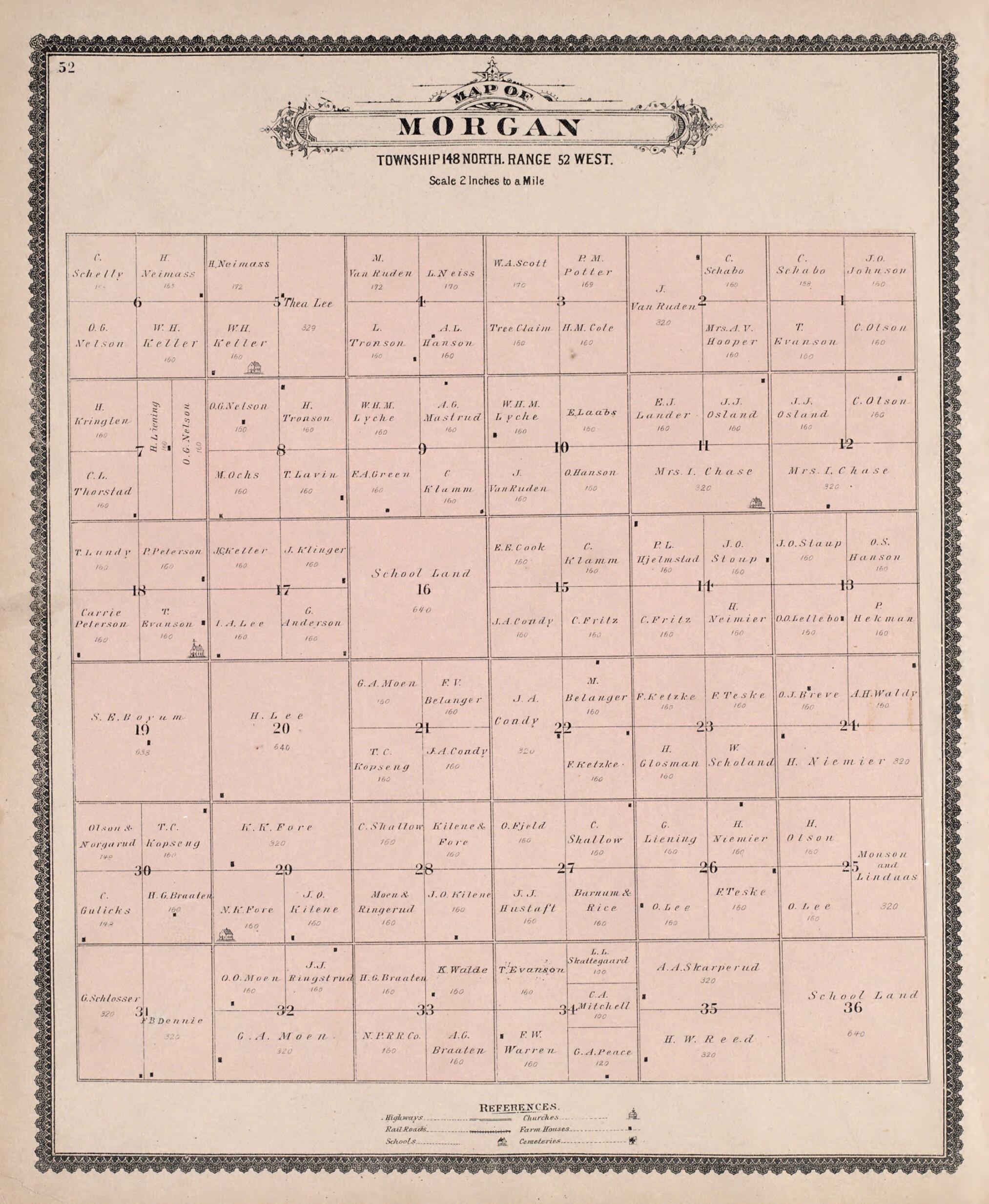 This old map of Morgan from Illustrated Historical Atlas of Traill and Steele Counties, North Dakota from 1892 was created by  Wm. Wangersheim &amp; Co in 1892