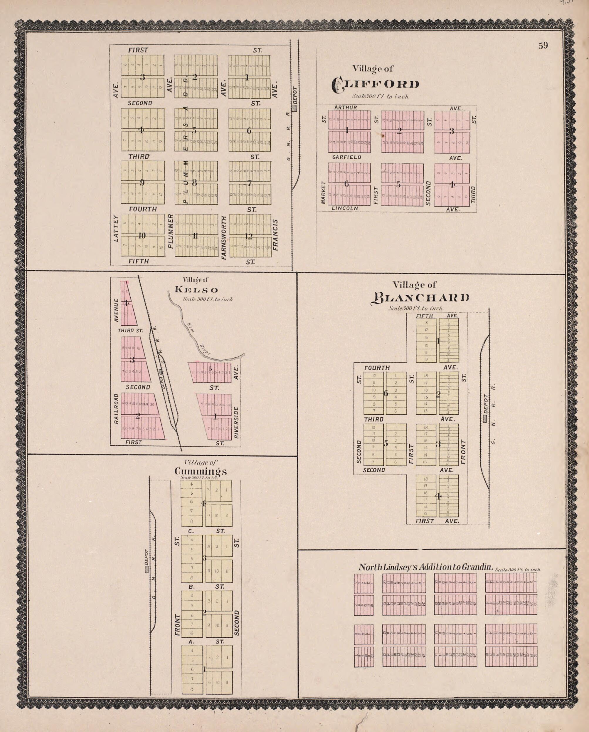 This old map of Blanchard, Clifford, and Kelso from Illustrated Historical Atlas of Traill and Steele Counties, North Dakota from 1892 was created by  Wm. Wangersheim &amp; Co in 1892