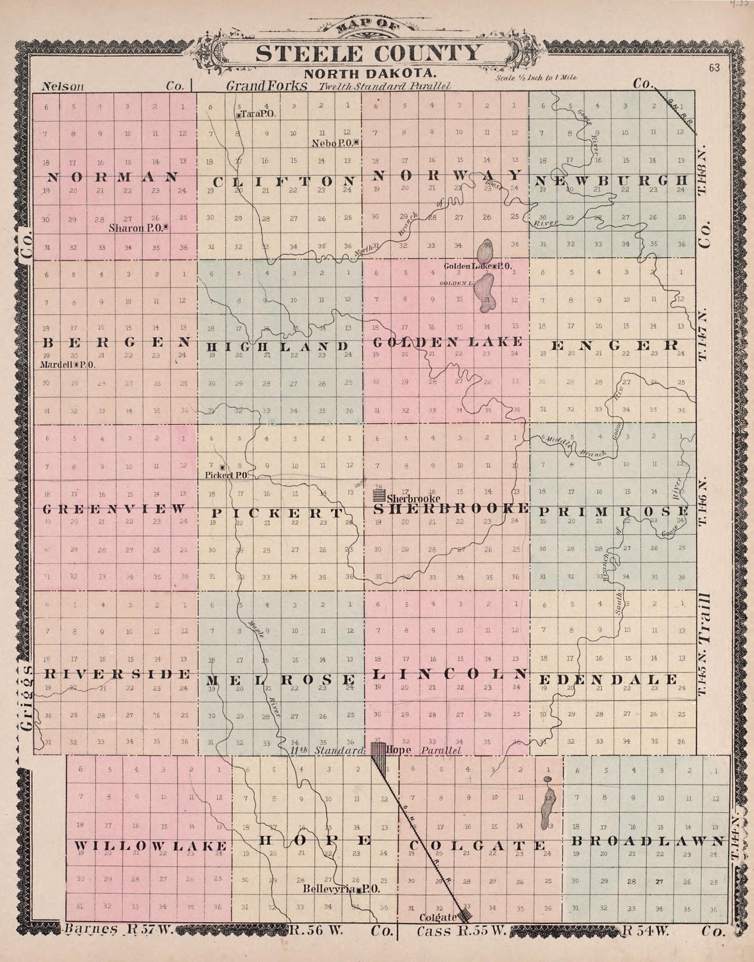 This old map of Steele County, North Dakota from Illustrated Historical Atlas of Traill and Steele Counties, North Dakota from 1892 was created by  Wm. Wangersheim &amp; Co in 1892