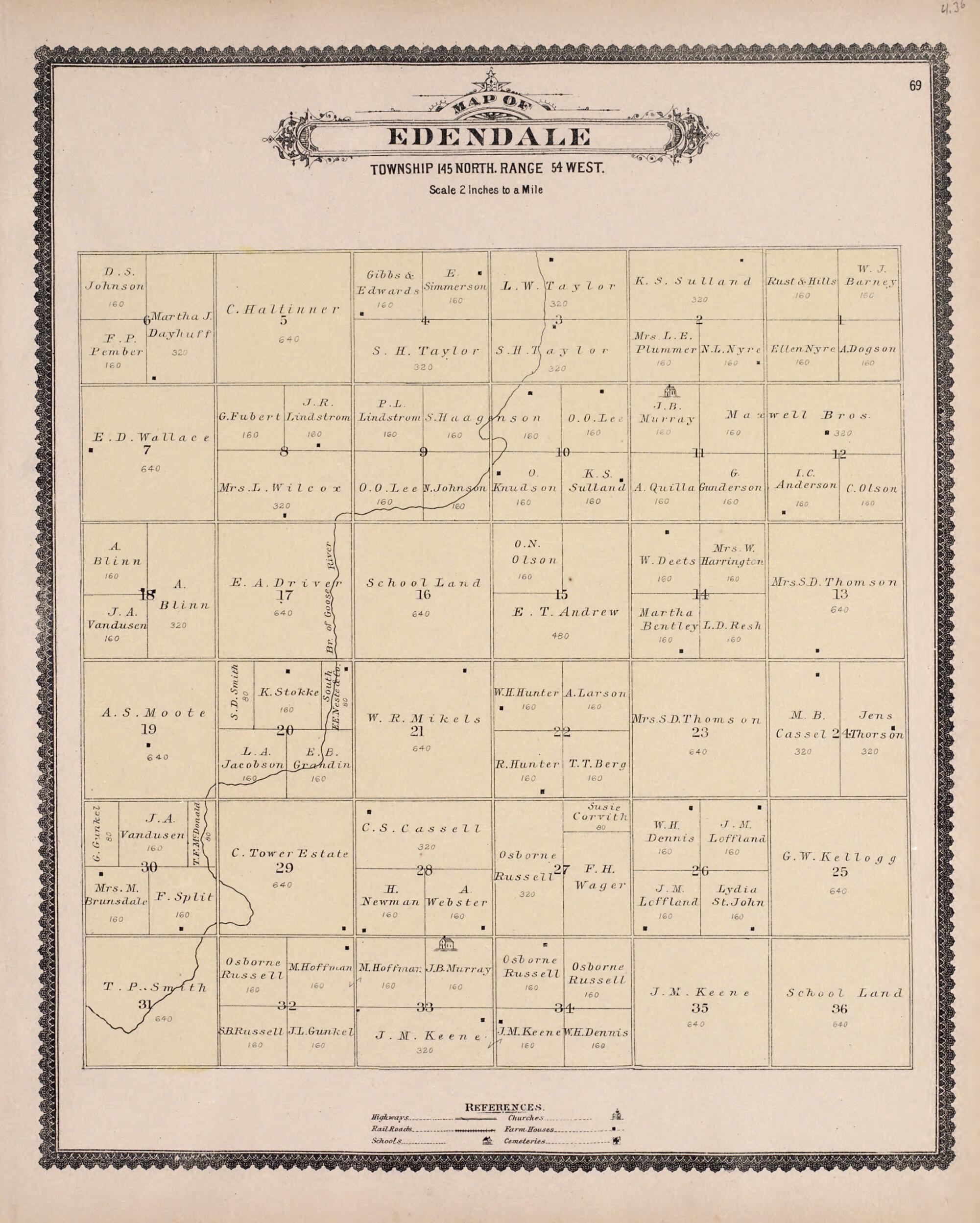 This old map of Edendale from Illustrated Historical Atlas of Traill and Steele Counties, North Dakota from 1892 was created by  Wm. Wangersheim &amp; Co in 1892