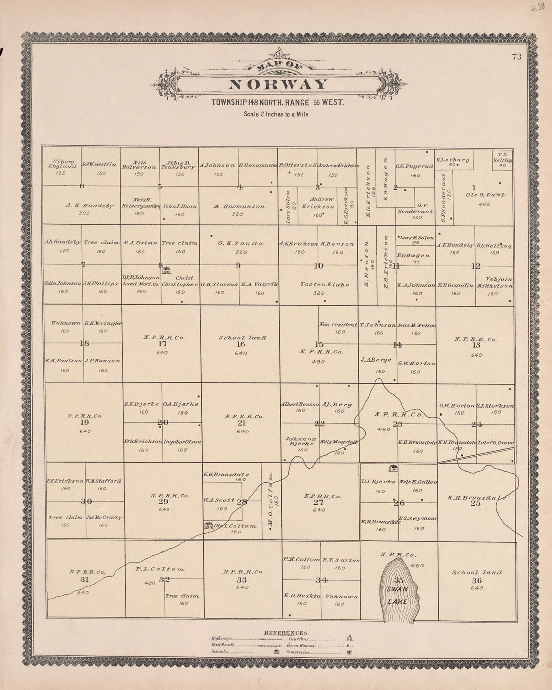 This old map of Norway from Illustrated Historical Atlas of Traill and Steele Counties, North Dakota from 1892 was created by  Wm. Wangersheim &amp; Co in 1892