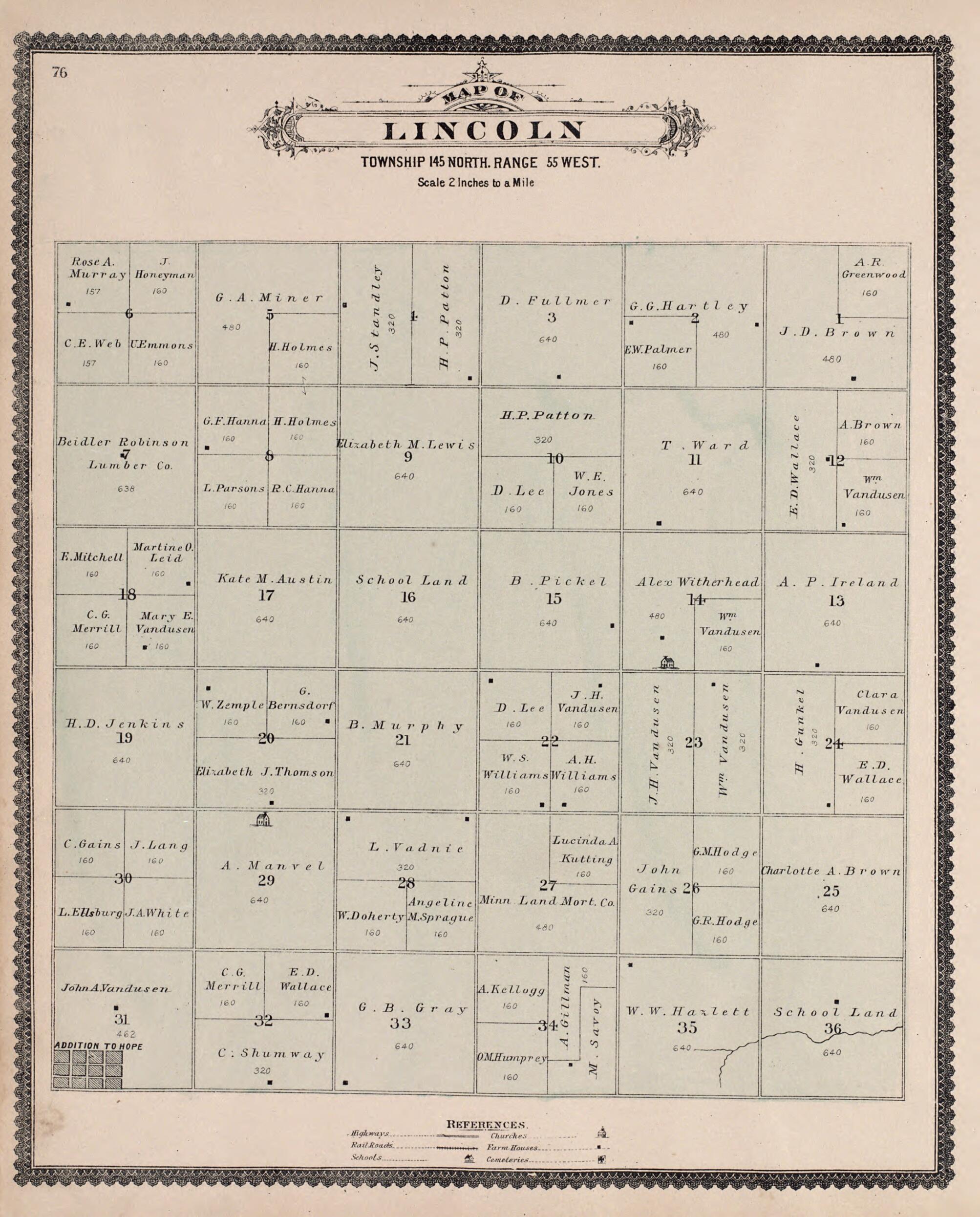 This old map of Lincoln from Illustrated Historical Atlas of Traill and Steele Counties, North Dakota from 1892 was created by  Wm. Wangersheim &amp; Co in 1892