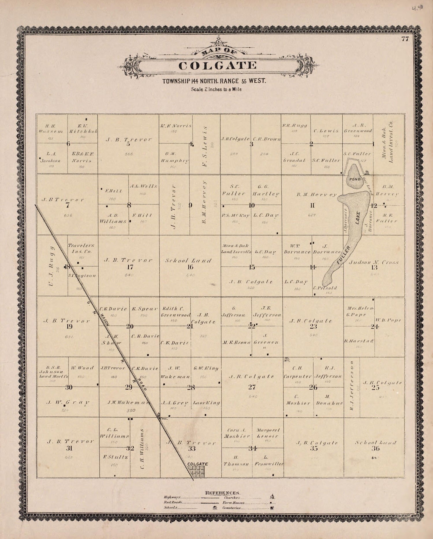 This old map of Colgate from Illustrated Historical Atlas of Traill and Steele Counties, North Dakota from 1892 was created by  Wm. Wangersheim &amp; Co in 1892