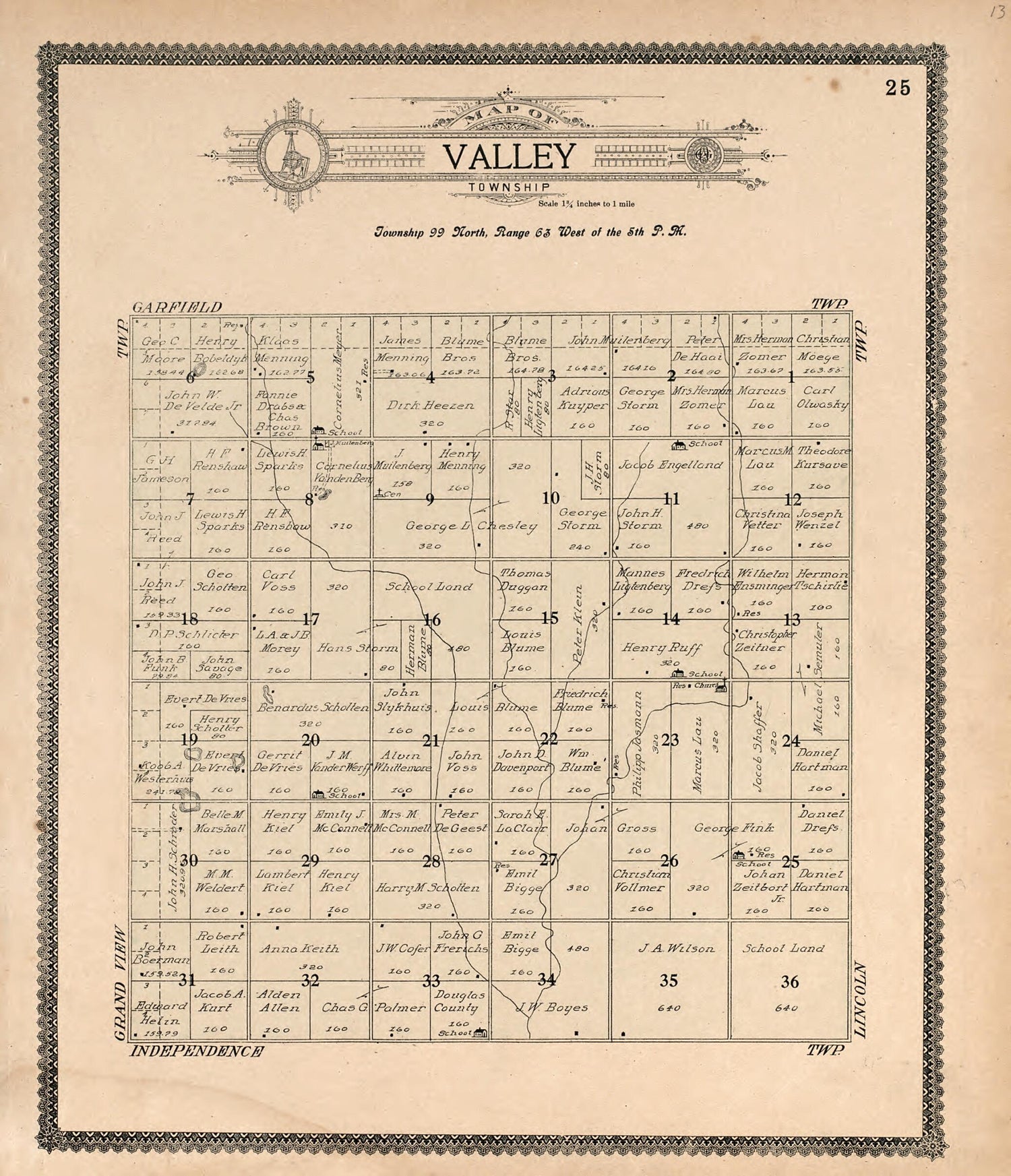 This old map of Map of Valley Township from Standard Atlas of Douglas County, South Dakota from 1909 was created by  Geo. A. Ogle &amp; Co in 1909