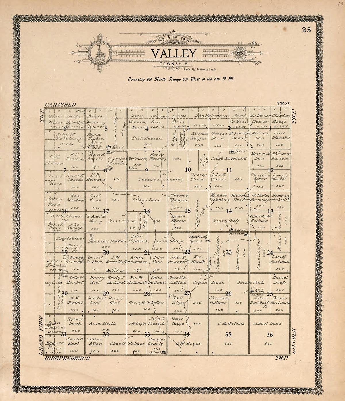 Map of Valley Township from Standard Atlas of Douglas County, South Dakota 1909 by Relic Map Company