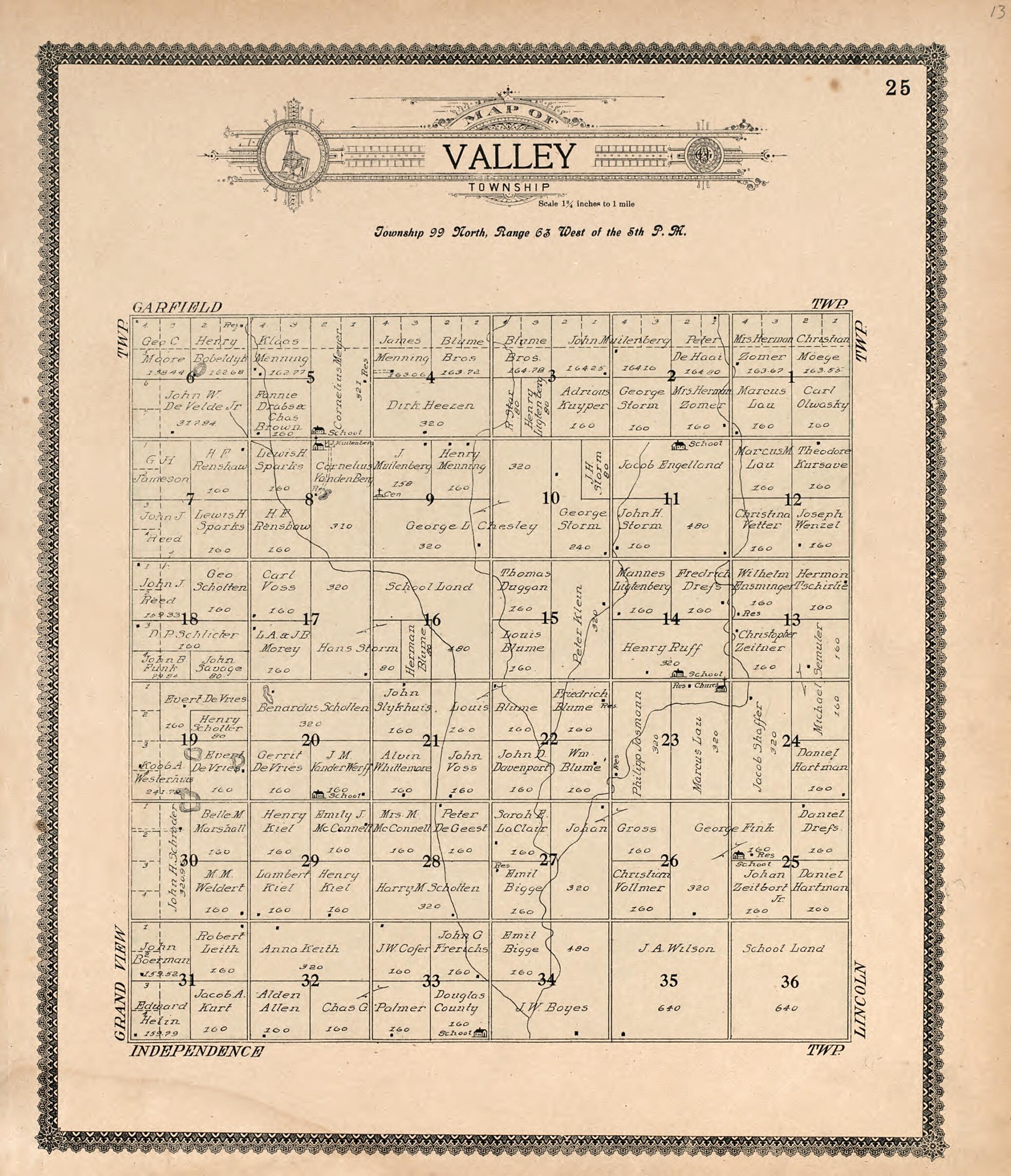 This old map of Map of Valley Township from Standard Atlas of Douglas County, South Dakota from 1909 was created by  Geo. A. Ogle &amp; Co in 1909