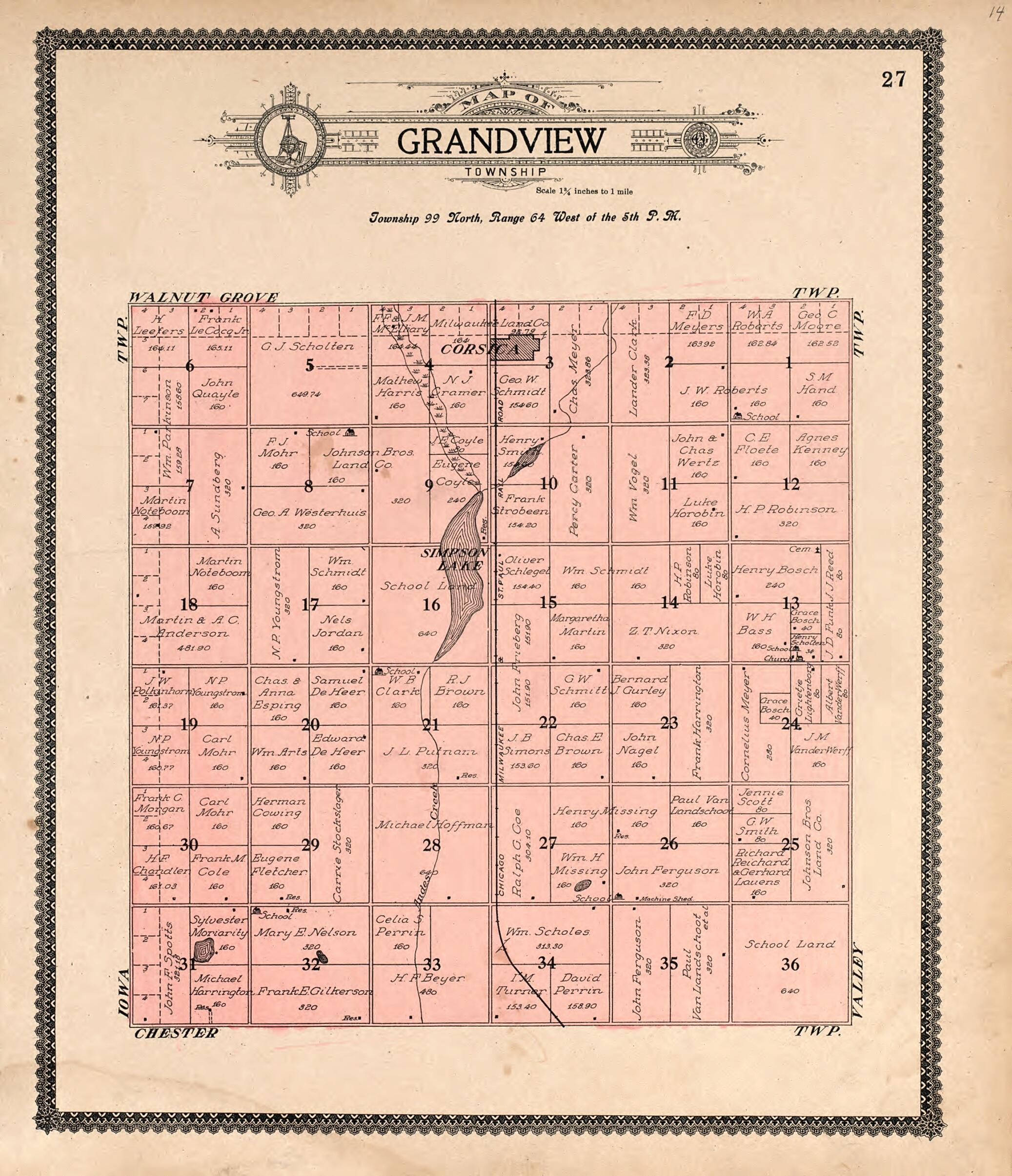 This old map of Map of Grandview Township from Standard Atlas of Douglas County, South Dakota from 1909 was created by  Geo. A. Ogle &amp; Co in 1909