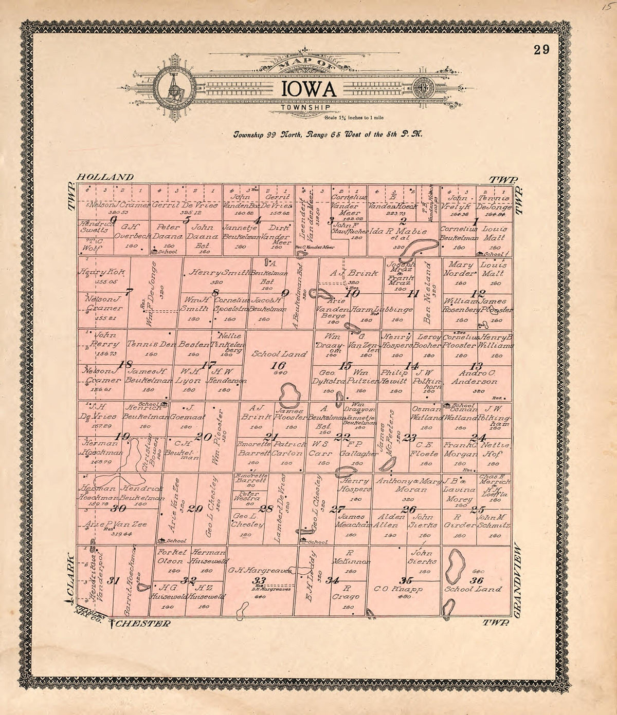 Map of Iowa Township from Standard Atlas of Douglas County, South Dakota 1909 by Relic Map Company