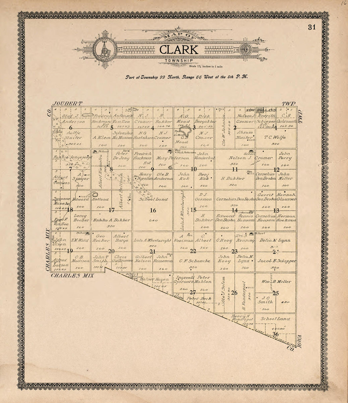 Map of Clark Township from Standard Atlas of Douglas County, South Dakota 1909 by Relic Map Company