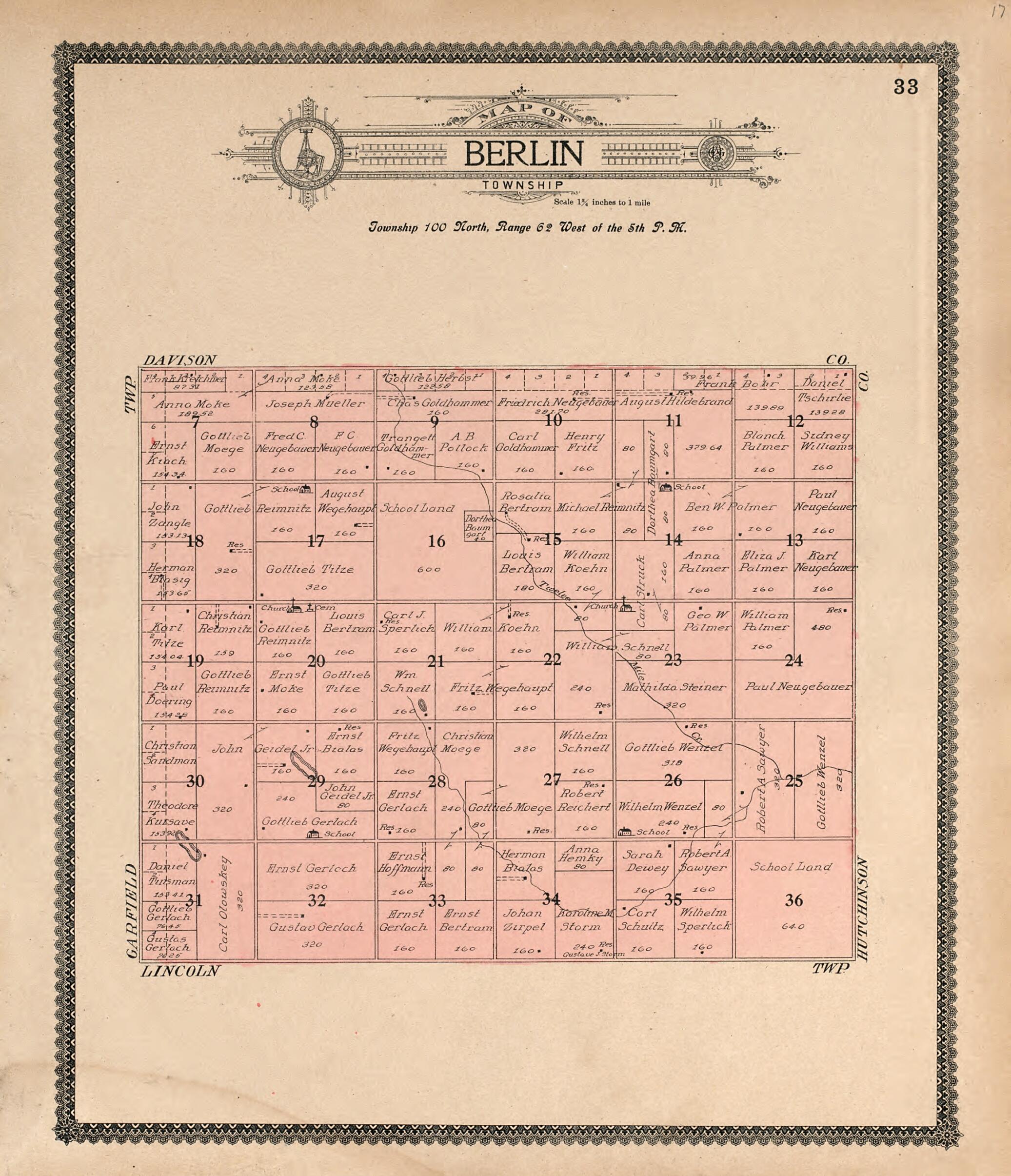 This old map of Map of Berlin Township from Standard Atlas of Douglas County, South Dakota from 1909 was created by  Geo. A. Ogle &amp; Co in 1909