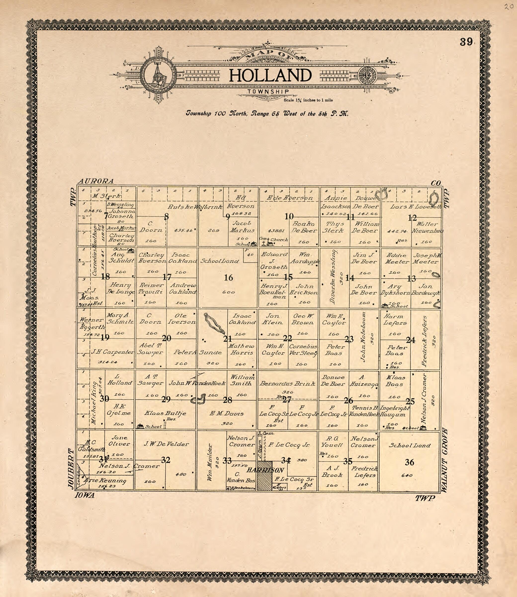 This old map of Map of Holland Township from Standard Atlas of Douglas County, South Dakota from 1909 was created by  Geo. A. Ogle &amp; Co in 1909