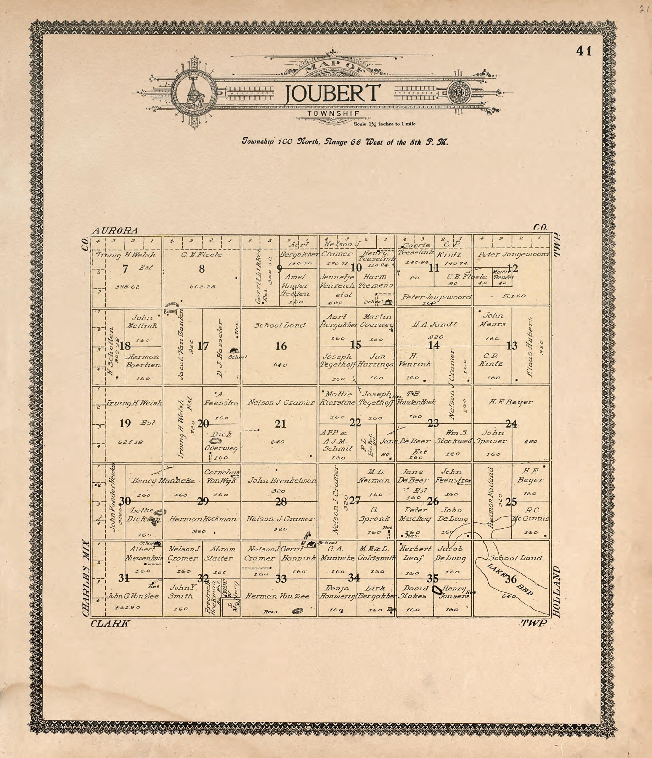 This old map of Map of Joubert Township from Standard Atlas of Douglas County, South Dakota from 1909 was created by  Geo. A. Ogle &amp; Co in 1909