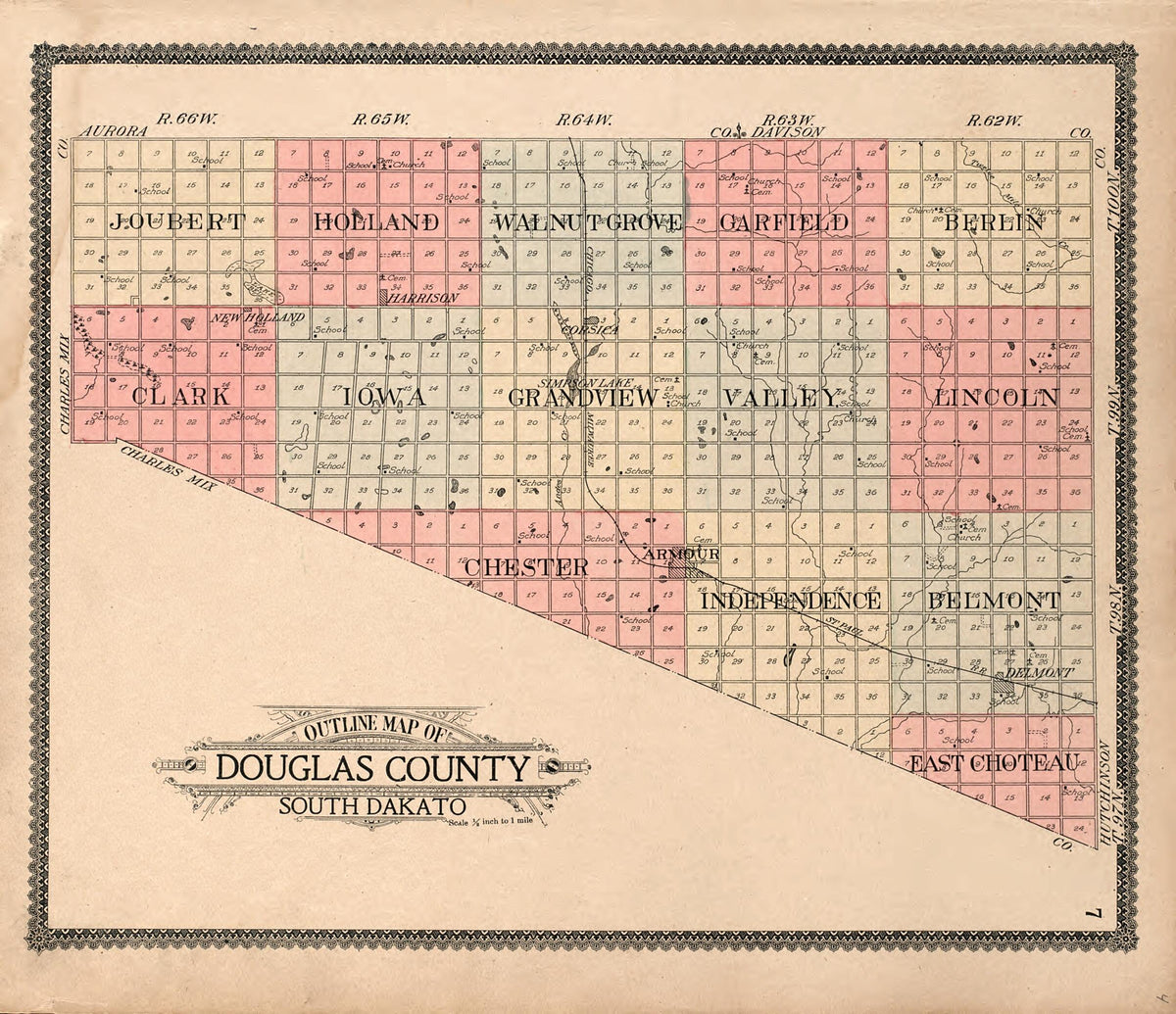 Outline Map of Douglas County, South Dakato from Standard Atlas of Douglas County, South Dakota 1909 by Relic Map Company
