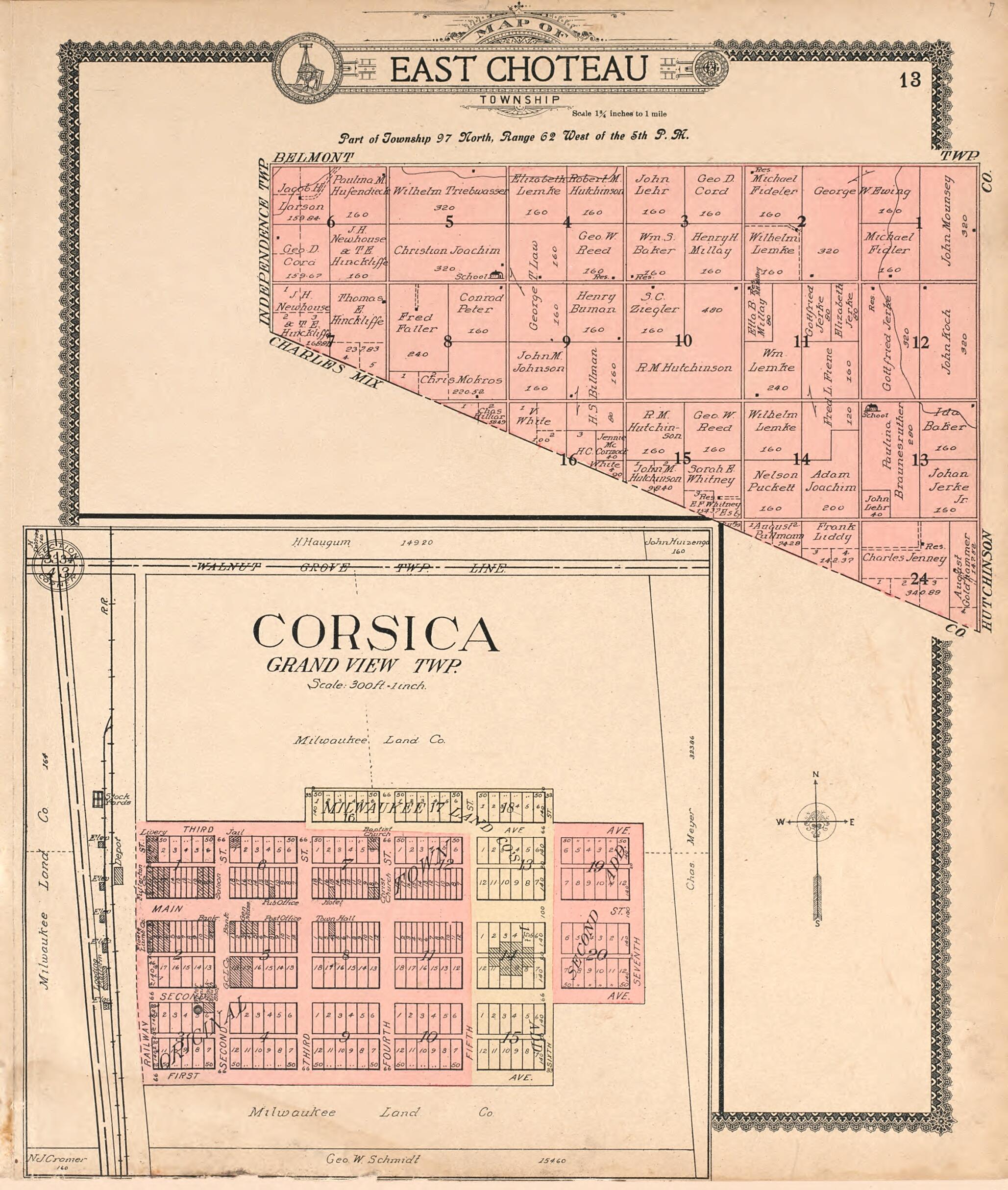 This old map of Map of East Choteau Township; Corsica, Grand View Township from Standard Atlas of Douglas County, South Dakota from 1909 was created by  Geo. A. Ogle &amp; Co in 1909