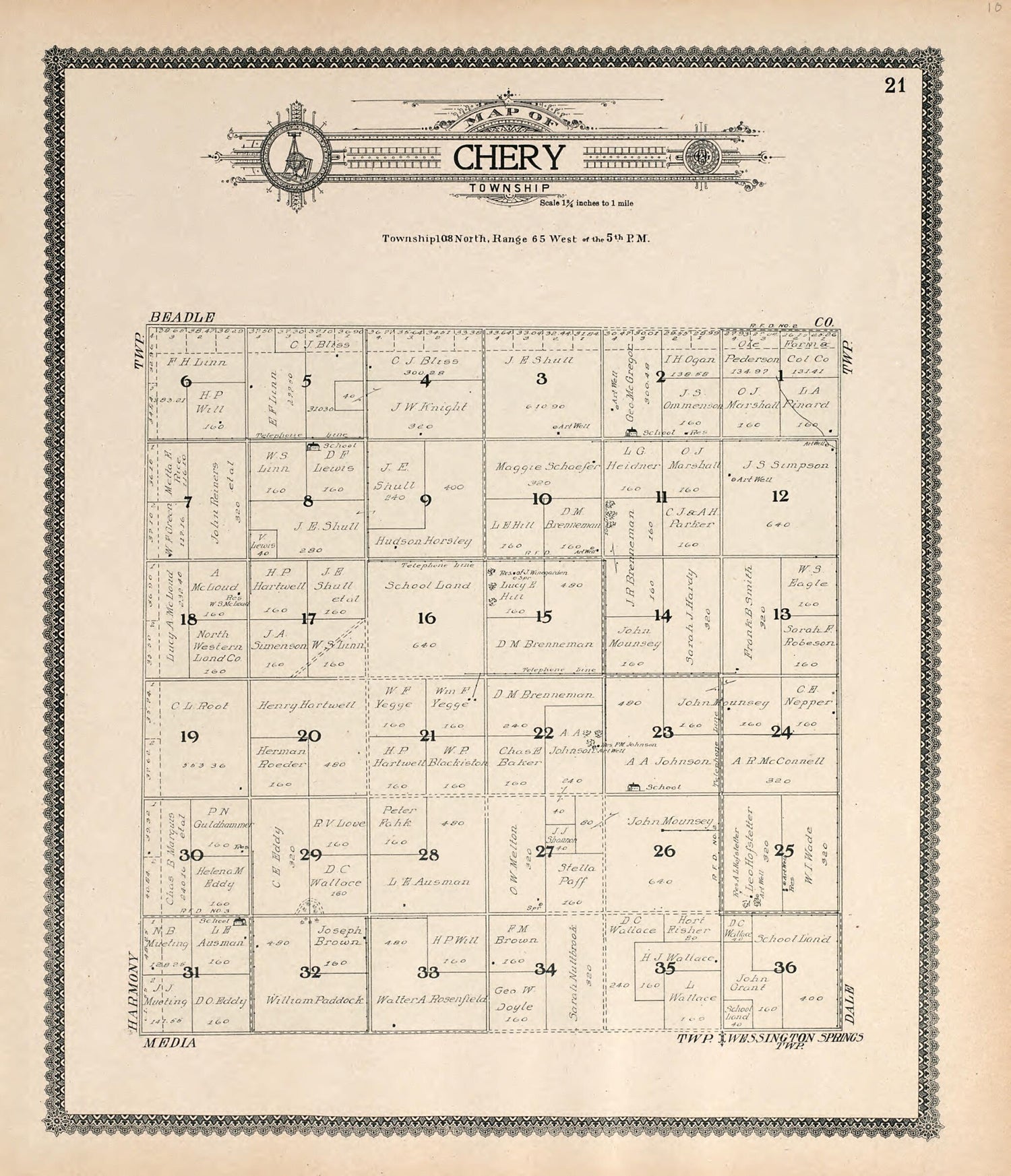 This old map of Map of Chery Township from Standard Atlas of Jerauld County, South Dakota from 1909 was created by  Geo. A. Ogle &amp; Co in 1909