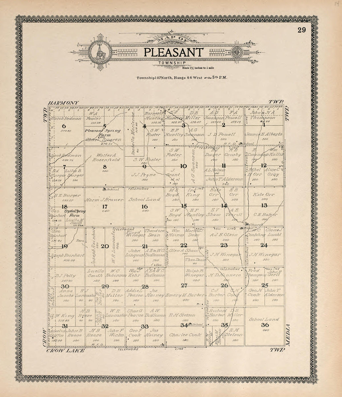 Map of Pleasant Township from Standard Atlas of Jerauld County, South Dakota 1909 by Relic Map Company