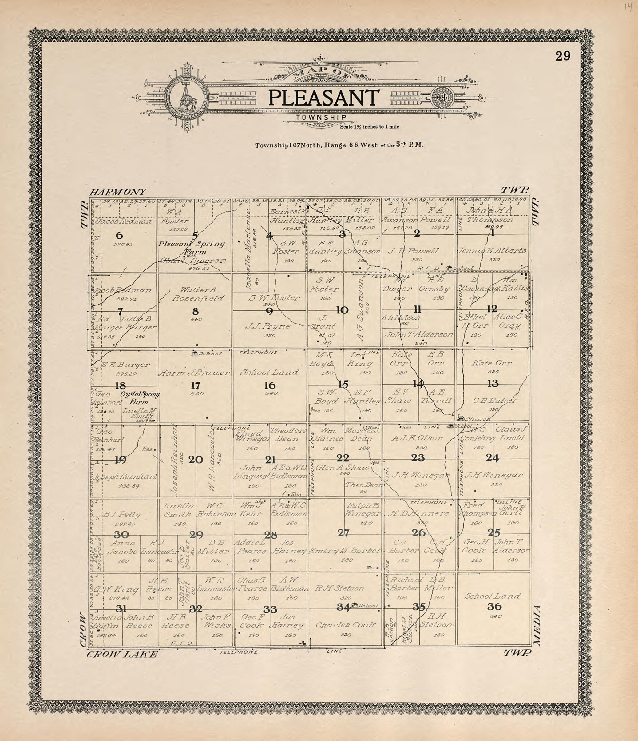 This old map of Map of Pleasant Township from Standard Atlas of Jerauld County, South Dakota from 1909 was created by  Geo. A. Ogle &amp; Co in 1909