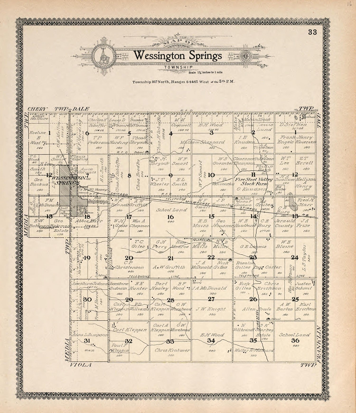 This old map of Map of Wessington Springs Township from Standard Atlas of Jerauld County, South Dakota from 1909 was created by  Geo. A. Ogle &amp; Co in 1909