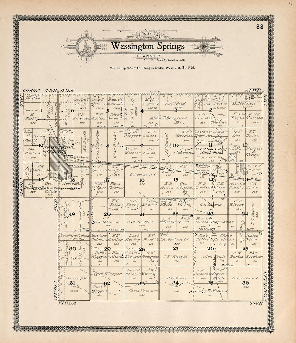 Map of Wessington Springs Township from Standard Atlas of Jerauld County, South Dakota 1909 by Relic Map Company