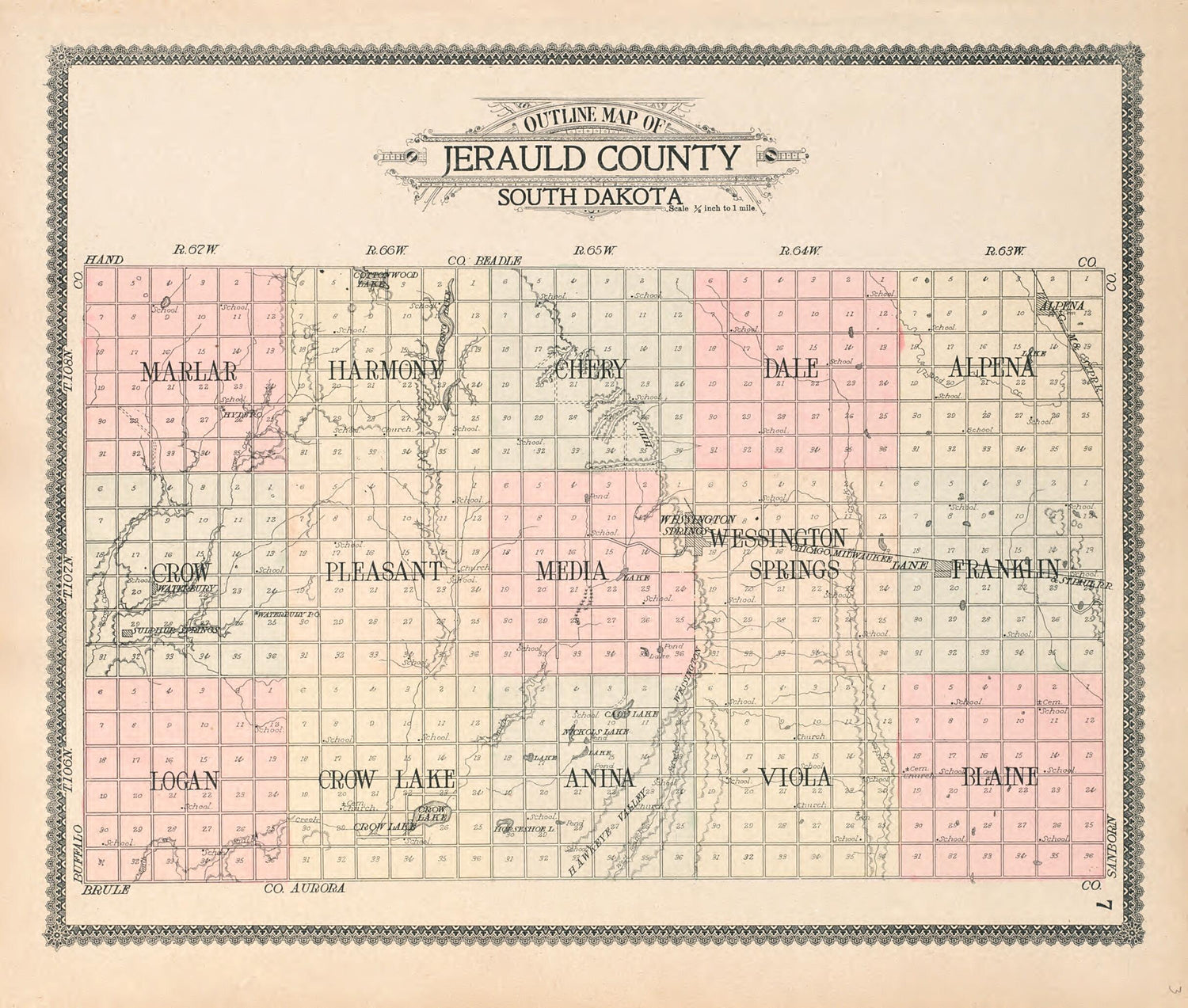 This old map of Outline Map of Jerauld County, South Dakota from Standard Atlas of Jerauld County, South Dakota from 1909 was created by  Geo. A. Ogle &amp; Co in 1909