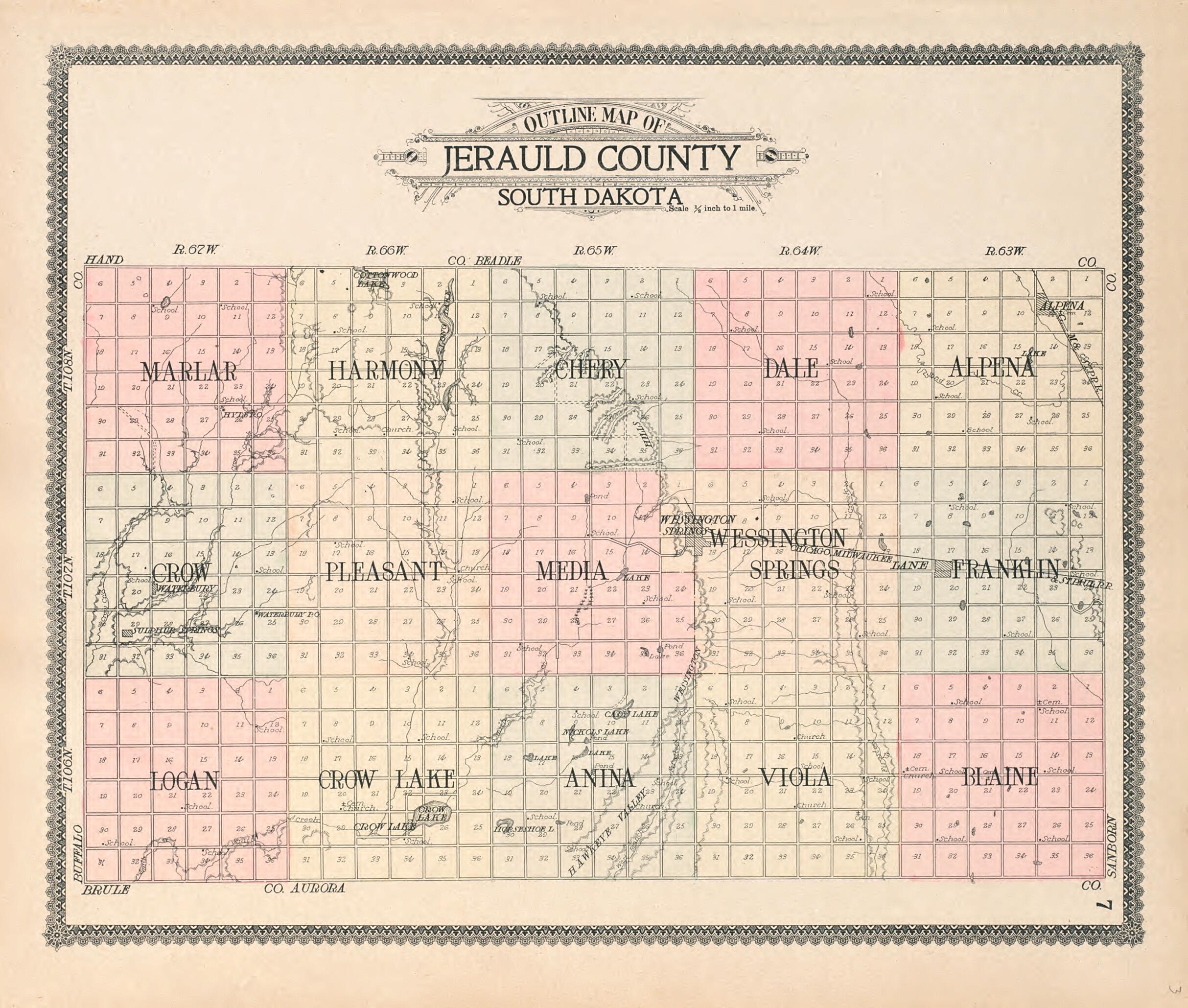 This old map of Outline Map of Jerauld County, South Dakota from Standard Atlas of Jerauld County, South Dakota from 1909 was created by  Geo. A. Ogle &amp; Co in 1909