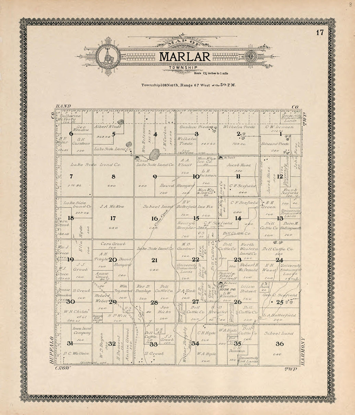 Map of Marla Township from Standard Atlas of Jerauld County, South Dakota 1909 by Relic Map Company
