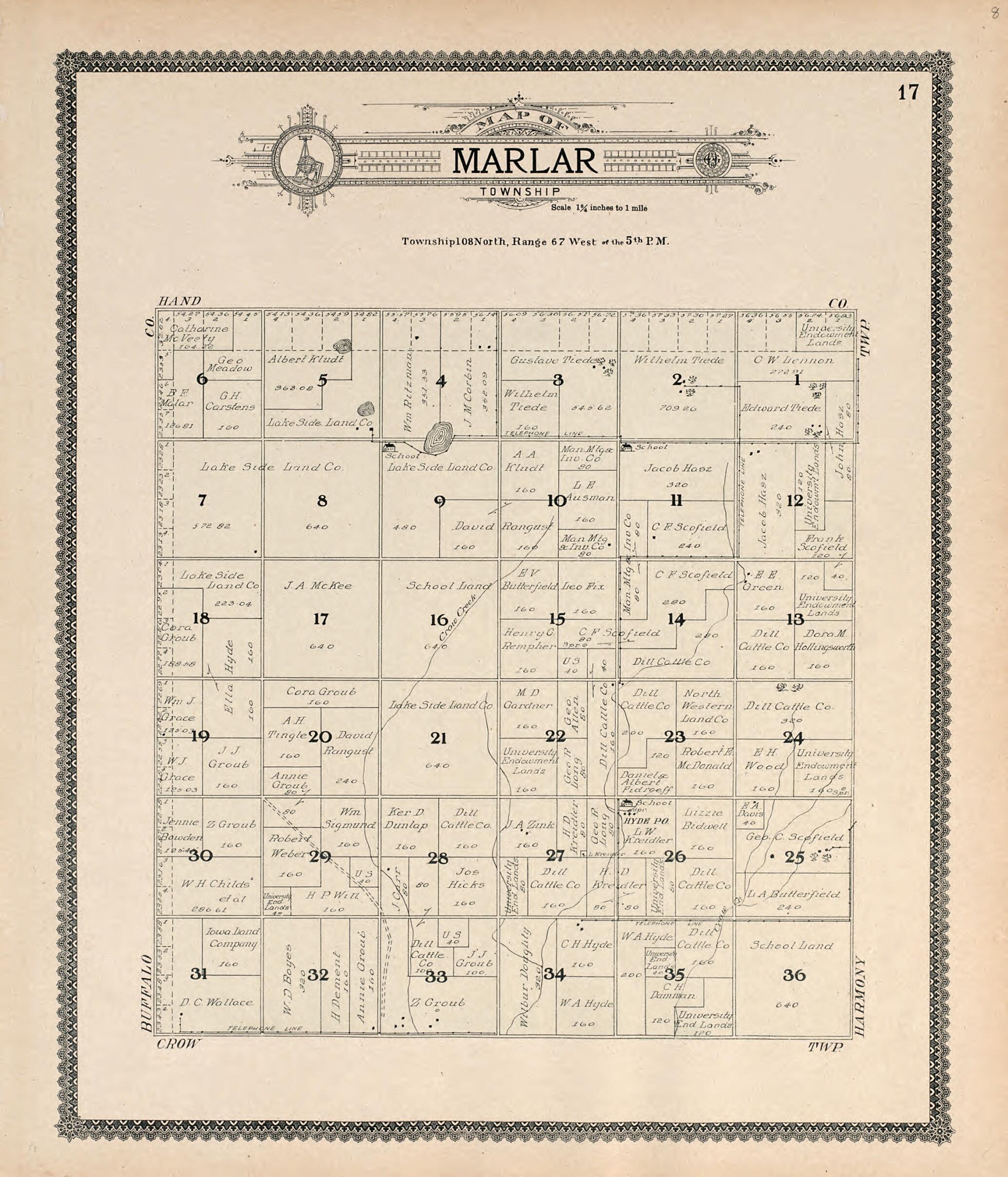 This old map of Map of Marla Township from Standard Atlas of Jerauld County, South Dakota from 1909 was created by  Geo. A. Ogle &amp; Co in 1909