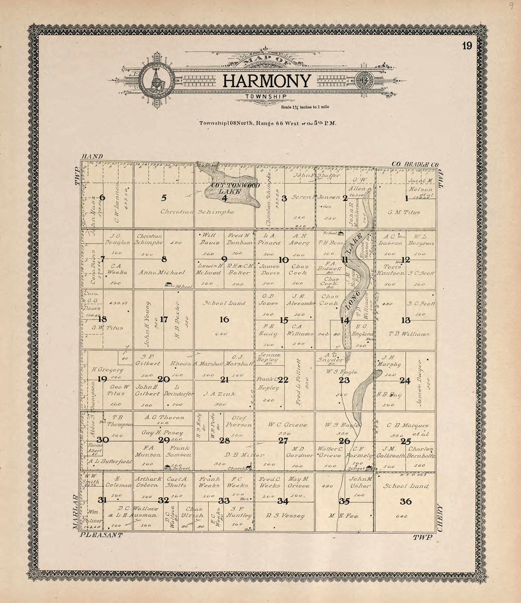 This old map of Map of Harmony Township from Standard Atlas of Jerauld County, South Dakota from 1909 was created by  Geo. A. Ogle &amp; Co in 1909