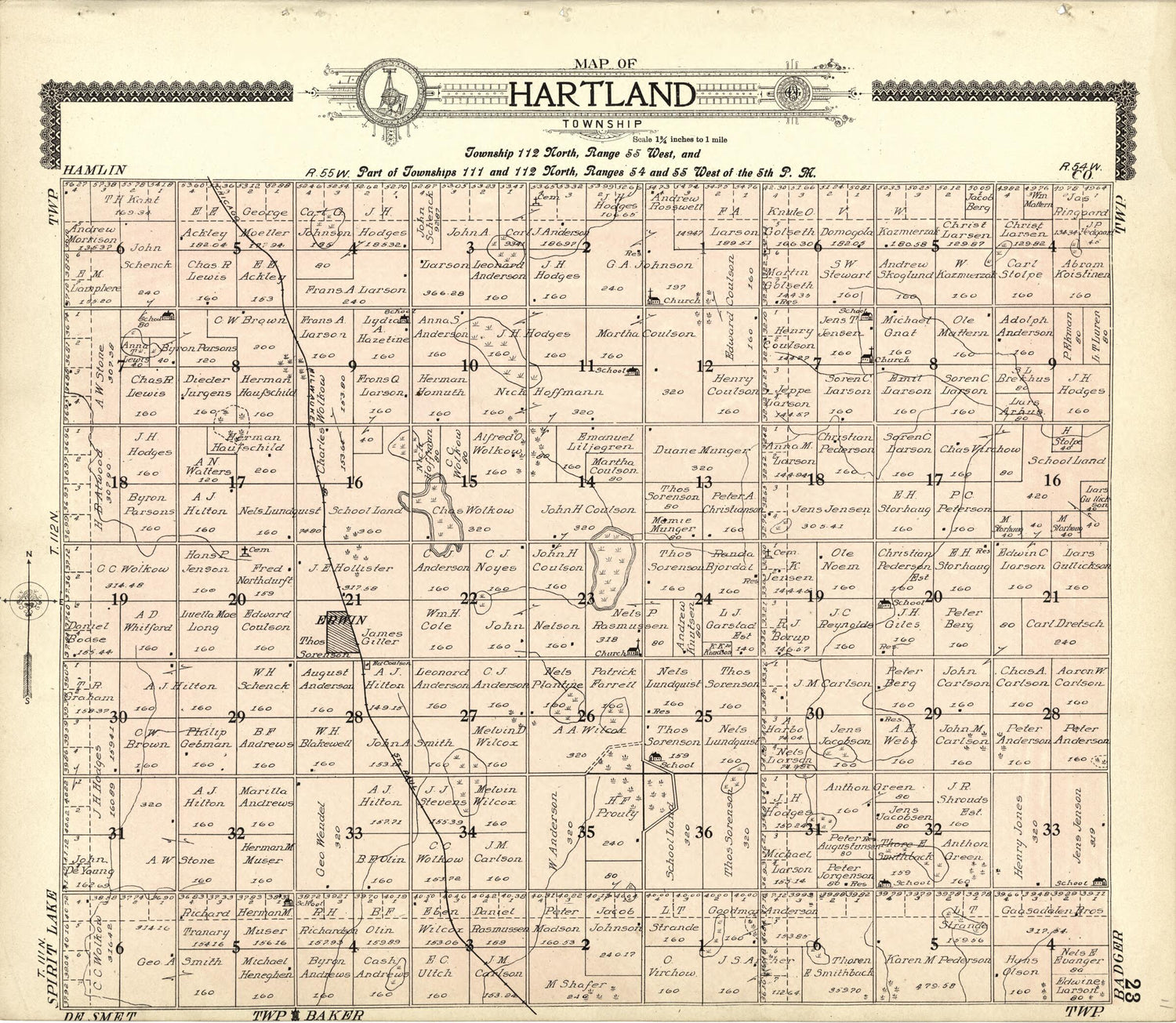 This old map of Map of Hartland from Standard Atlas of Kingsbury County, South Dakota from 1909 was created by  Geo. A. Ogle &amp; Co in 1909