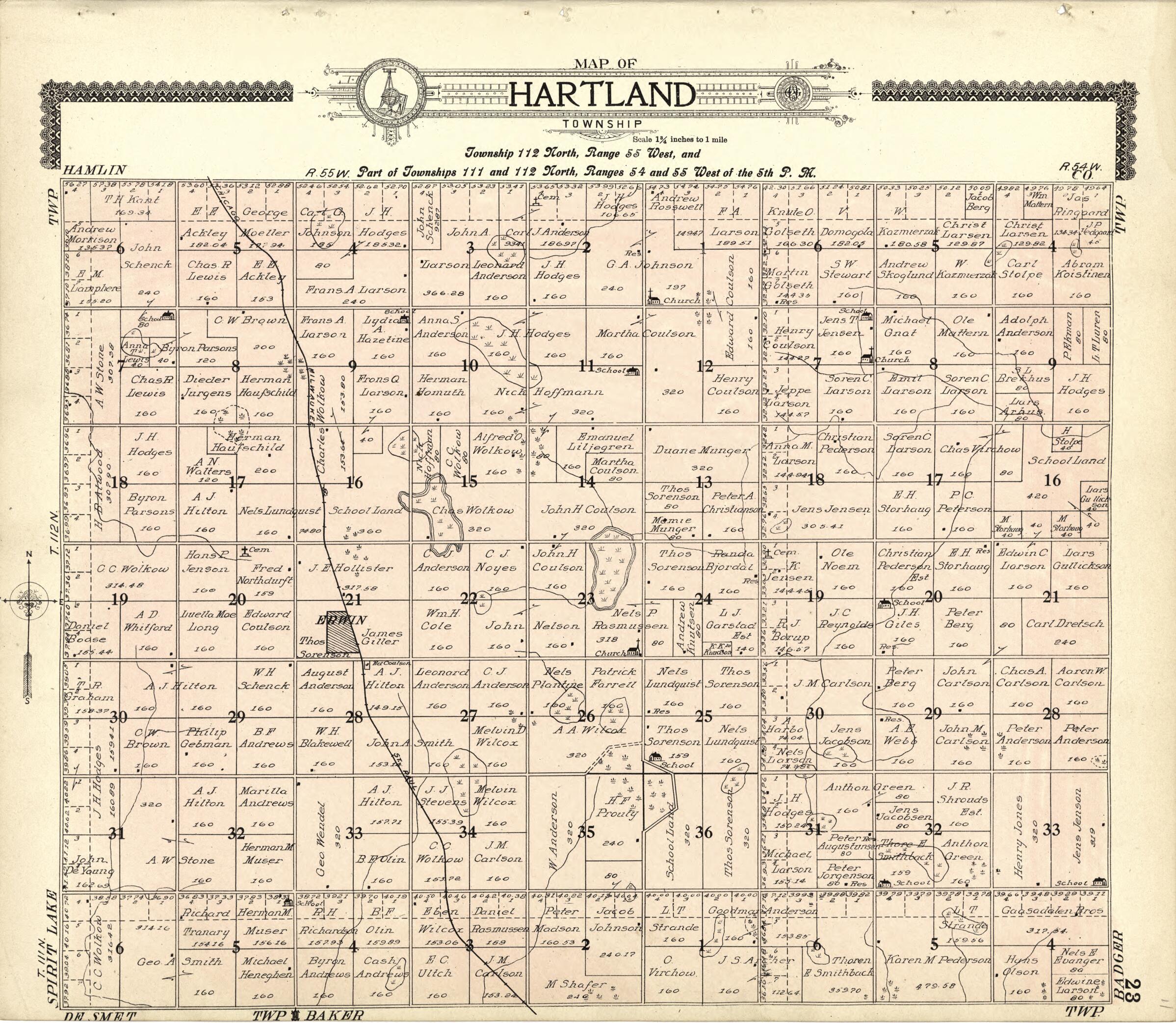 This old map of Map of Hartland from Standard Atlas of Kingsbury County, South Dakota from 1909 was created by  Geo. A. Ogle &amp; Co in 1909