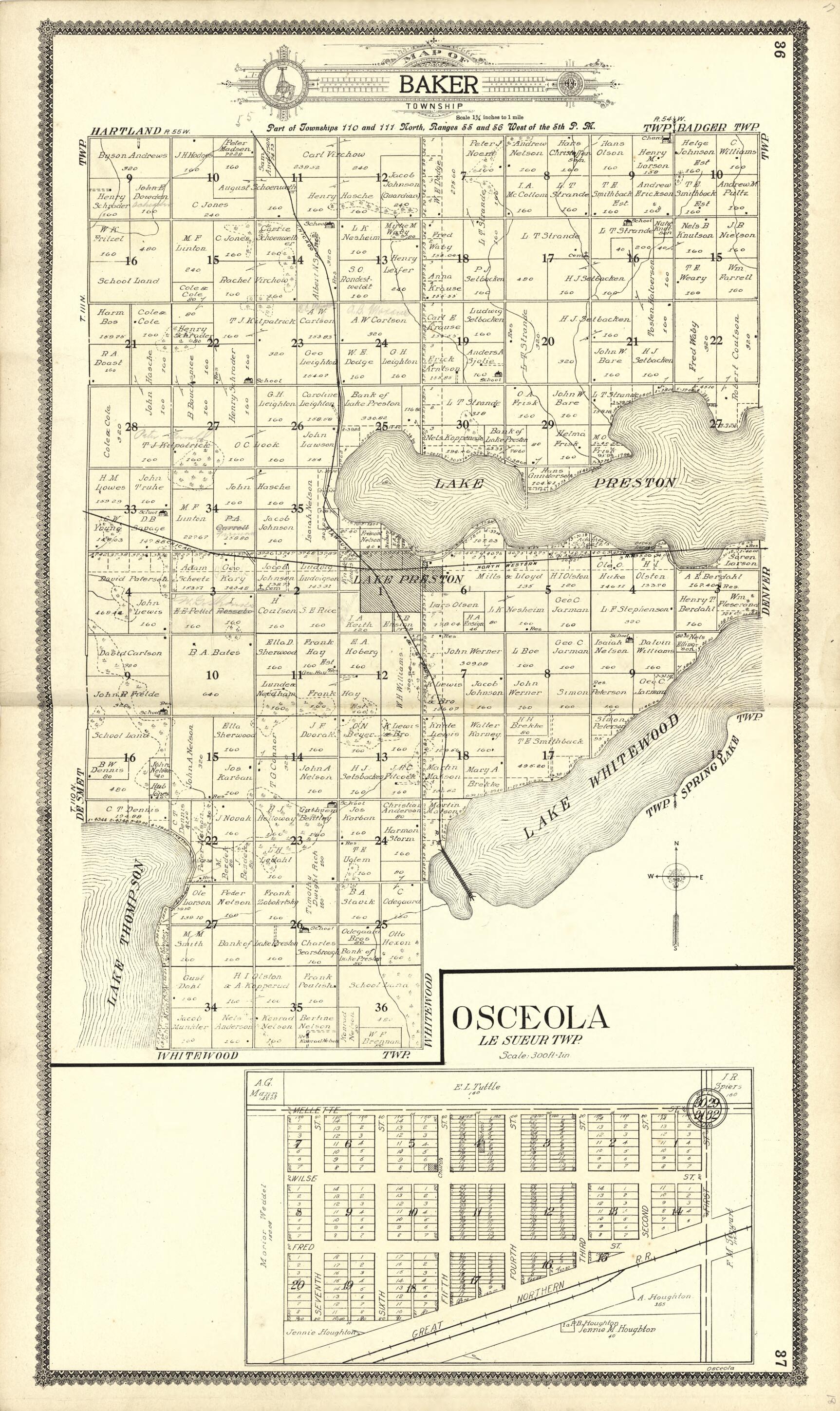 This old map of Map of Baker; Osceola from Standard Atlas of Kingsbury County, South Dakota from 1909 was created by  Geo. A. Ogle &amp; Co in 1909