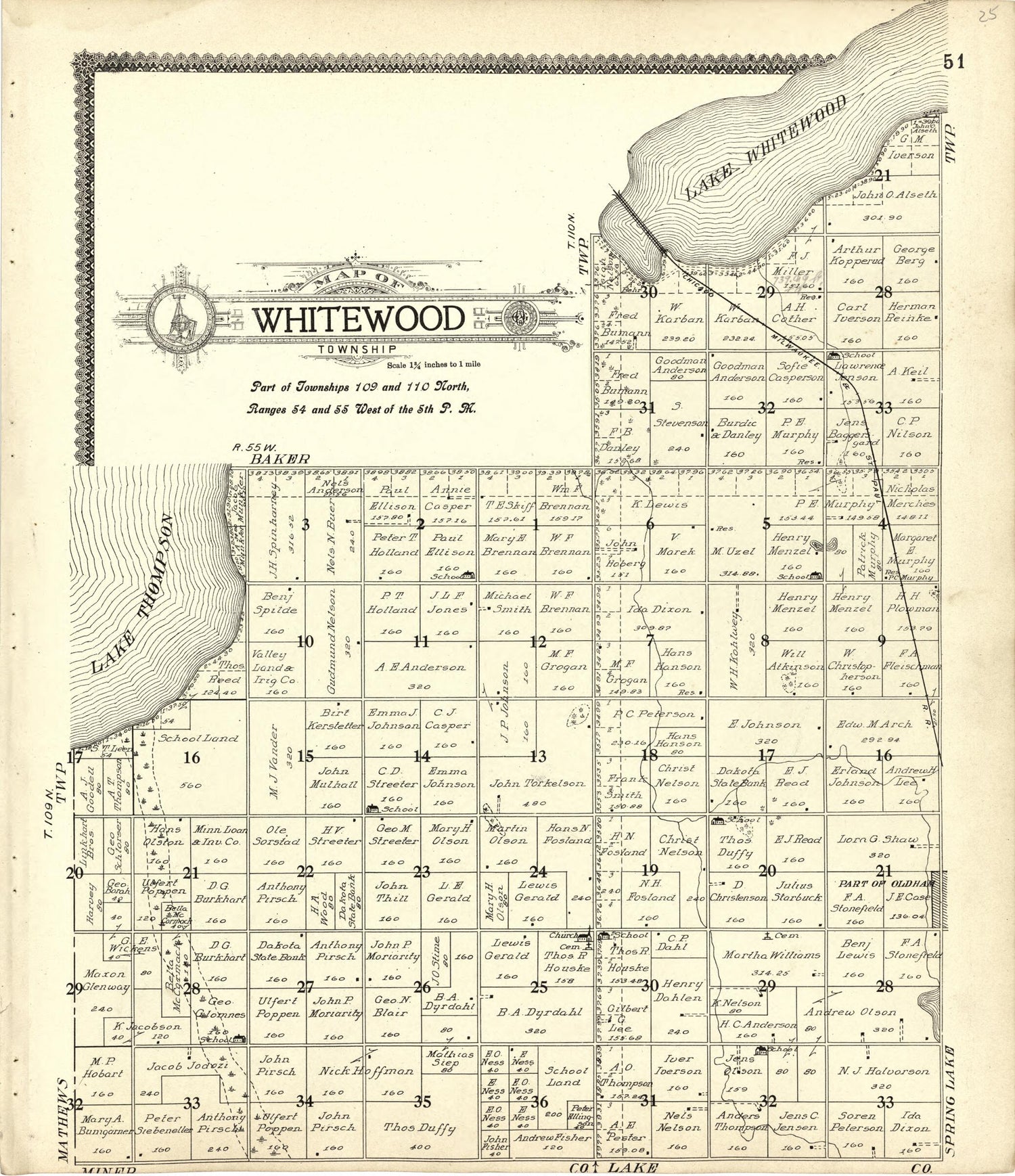 This old map of Map of Whitewood from Standard Atlas of Kingsbury County, South Dakota from 1909 was created by  Geo. A. Ogle &amp; Co in 1909