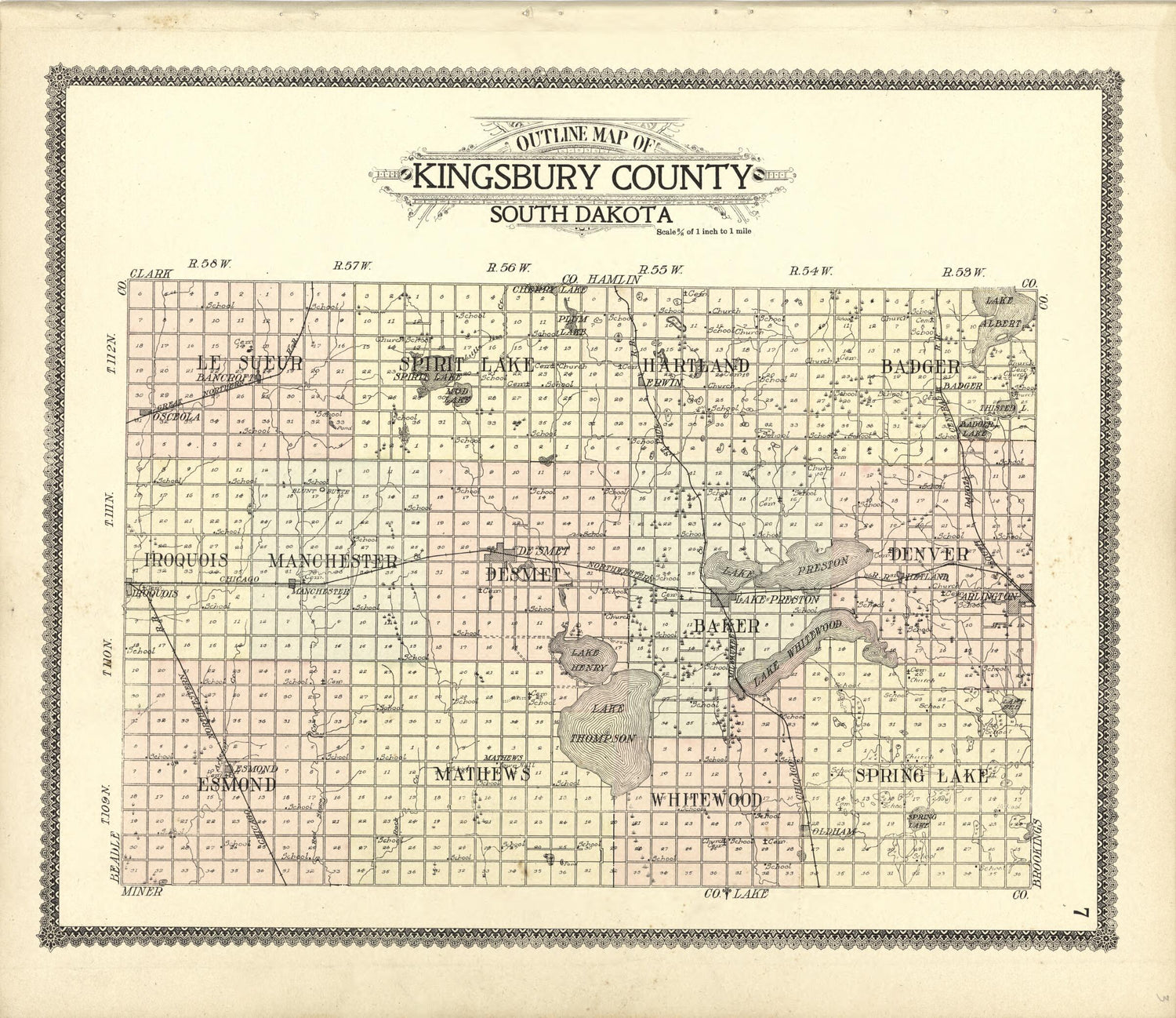 Outline Map of Kingsbury County from Standard Atlas of Kingsbury County