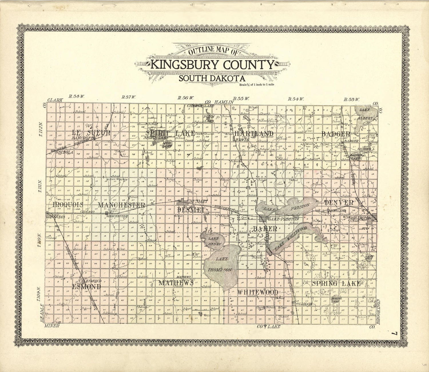 Outline Map of Kingsbury County from Standard Atlas of Kingsbury County ...