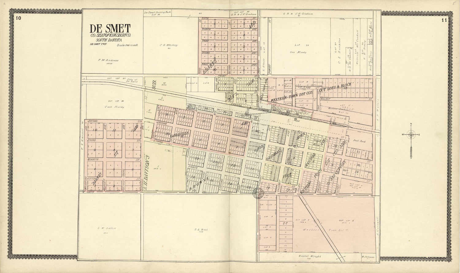 This old map of De Smet, Seat of Kingsbury County from Standard Atlas of Kingsbury County, South Dakota from 1909 was created by  Geo. A. Ogle &amp; Co in 1909