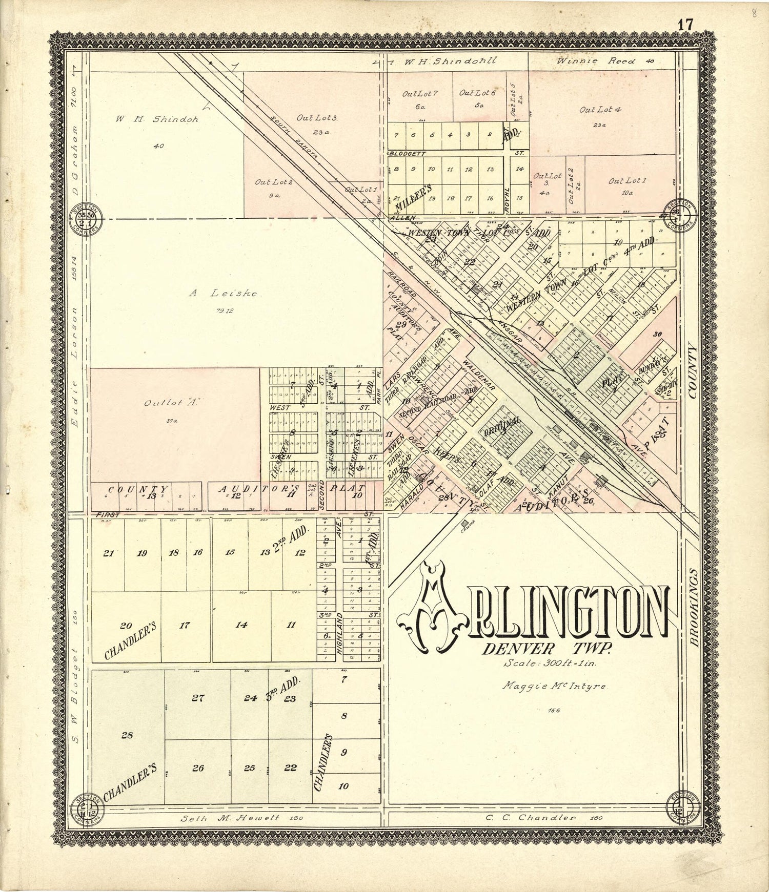 This old map of Map of Arlington from Standard Atlas of Kingsbury County, South Dakota from 1909 was created by  Geo. A. Ogle &amp; Co in 1909